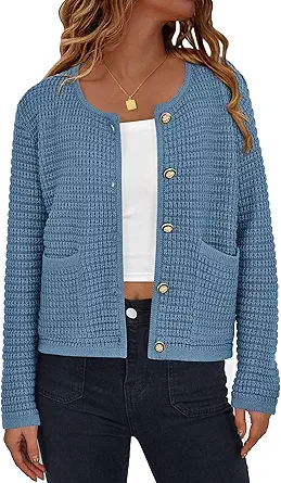 PRETTYGARDEN Women Knit Cardigan Sweaters Fall Fashion Long Sleeve Open Front Button Down Trendy Casual Jacket Winter Clothes