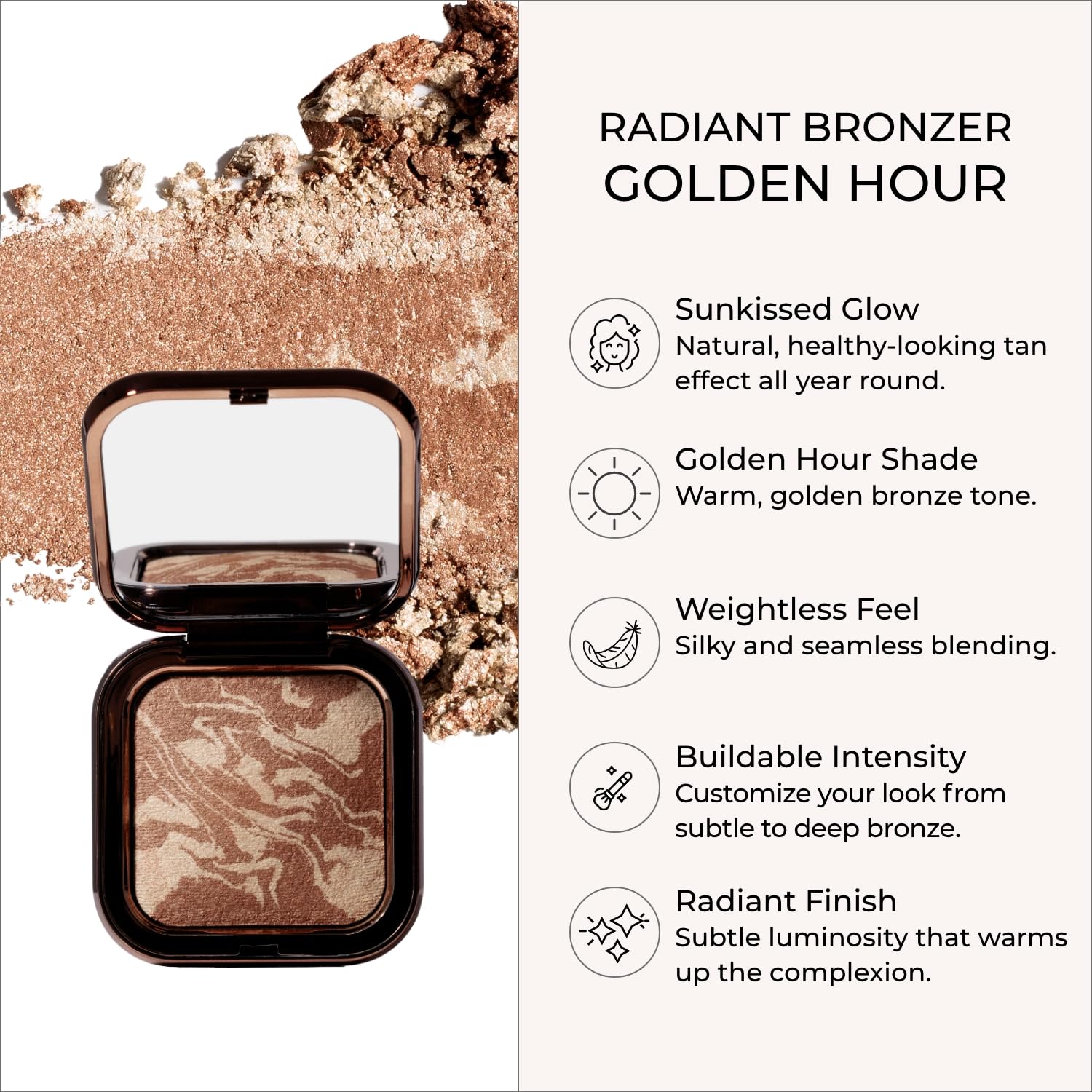 EVERYBODY LONDON Rozświetlający bronzer w kompakcie, efekt skóry muśniętej słońcem, ultralekka formuła, promienne wykończenie i konturowanie, 6g (Golden Hour)
