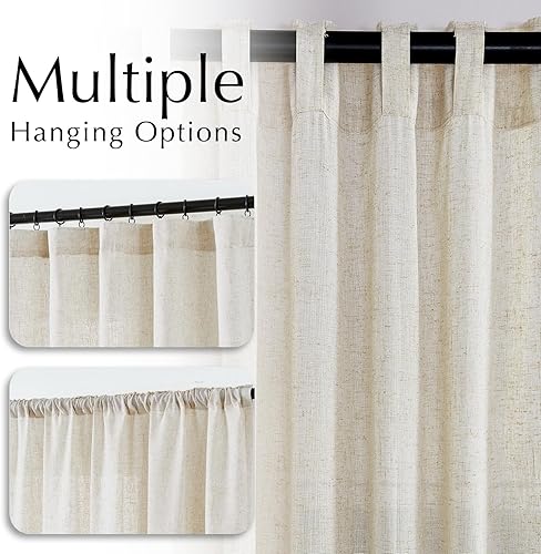 Miniatura 5 de COLLACT Cortinas de lino a rayas negras de 84 pulgadas de largo para sala de estardormitorio, cortinas con patrón de rayas de granja, cortinas