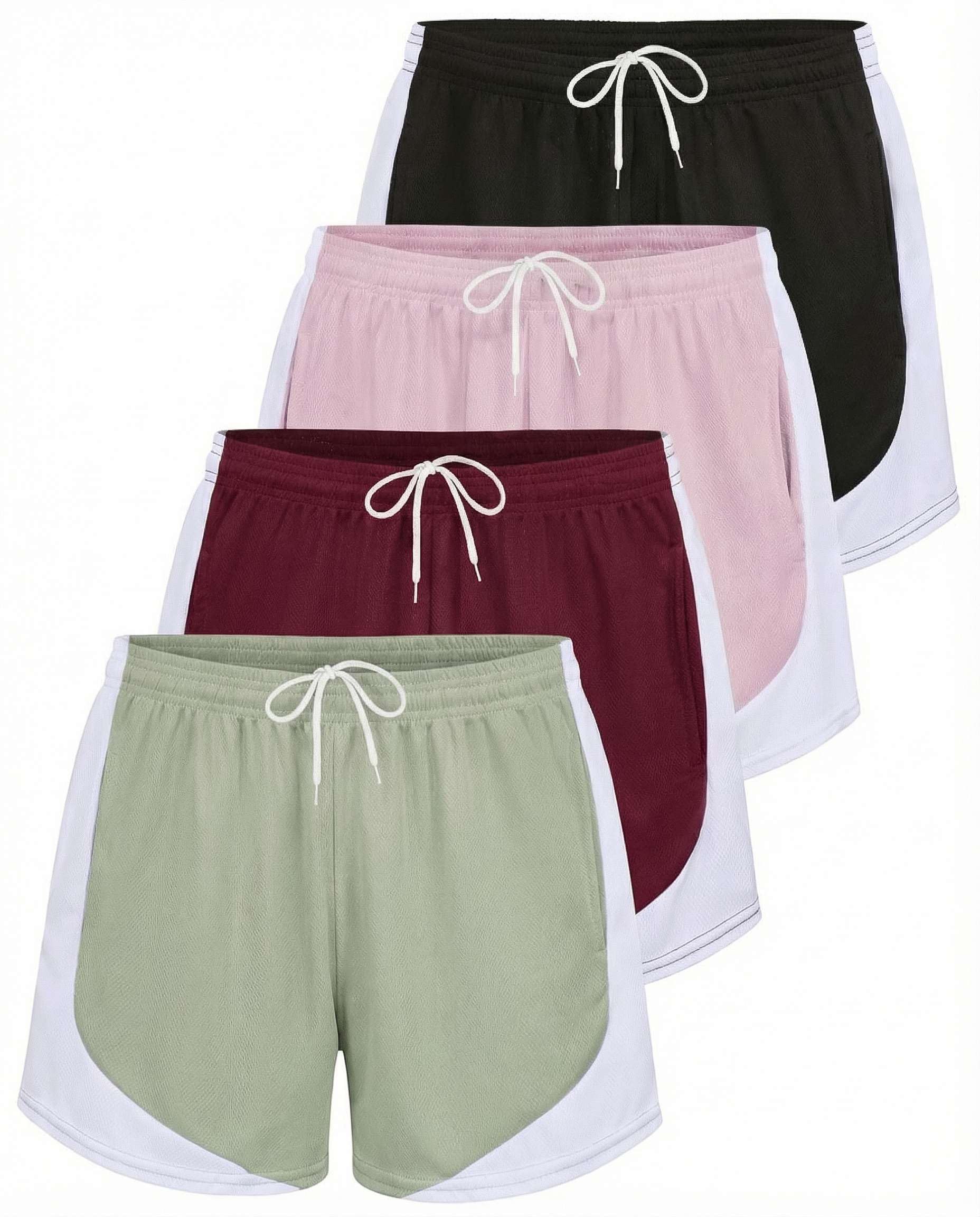 Real Essentials 4 Pack: Womens Active Athletic Performance Mesh Shorts with Pockets (Available in Plus Size)