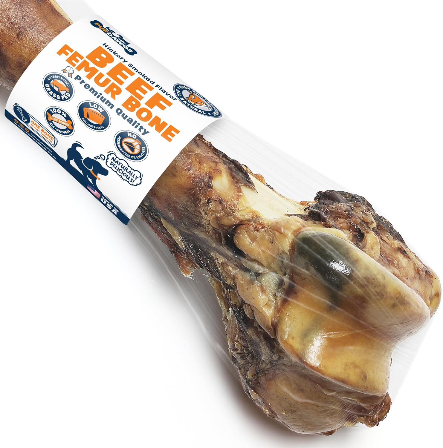 Dog Bones for Aggressive Chewers | 12-14" Hickory Smoked Flavor Beef Femur Bone | All Natural Dog Bone Treats Made in The USA (Single Bone)