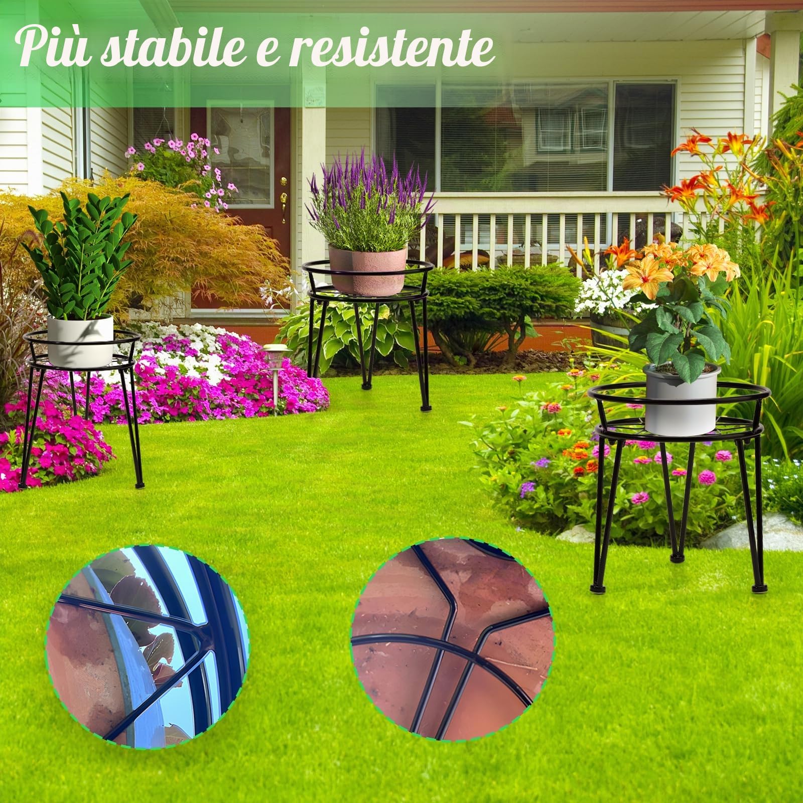3 Pacchetto Metallo Porta Piante da Interno Esterno, Pesante Dovere Scaffale per Piante per Pianta Multipla, Antiruggine Ferro Portavaso da Interno, Nero Casa Giardino Espositore Portafiori