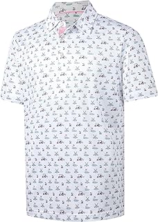 Mens Golf Shirt Short Sleeve Dry Fit Print Moisture Wicking Performance Patterns Collared Polo Shirt