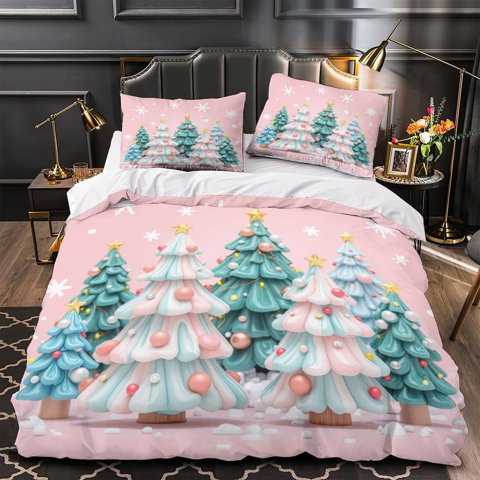 MMDASBVPE Christmas Decor Duvet Cover 3D Design Printed Anti-allergic 3 Pieces Bedding Set Zipper Quilt Cover Hotel Quality Washable for Adults Kids Women Teens Youth Girls Single（140x200cm）