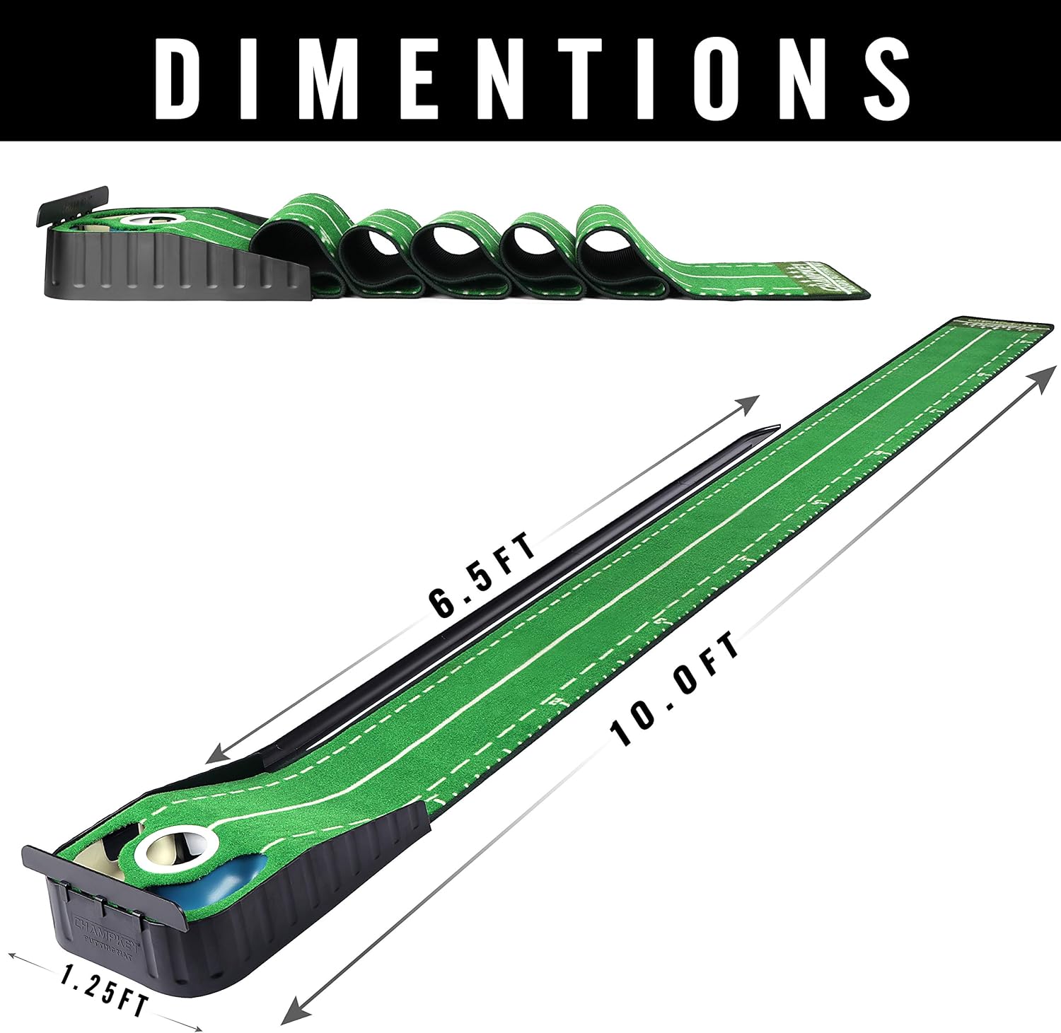 CHAMPKEY Hazard-PRO Golf Putting Mat（1.25' x 10'） ｜2 Speeds Golf Putting Green Mat｜Advanced Guides with Ball Bumpers Golf Practice Mat Ideal for Putting Training : Sports & Outdoors