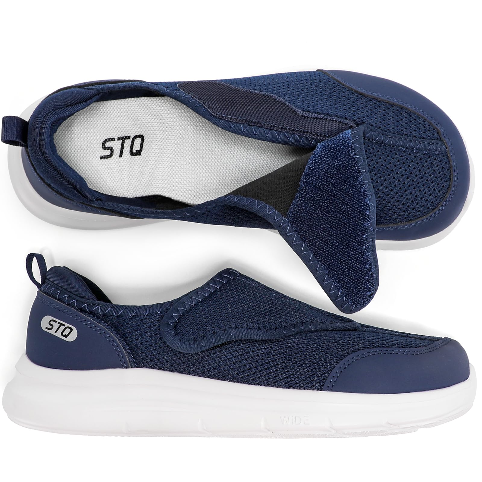 STQ Wide Toe Box Walking Shoes for Women with Hook and Loops and Arch Support for Seniors, Bunions, Plantar Fasciitis, H 