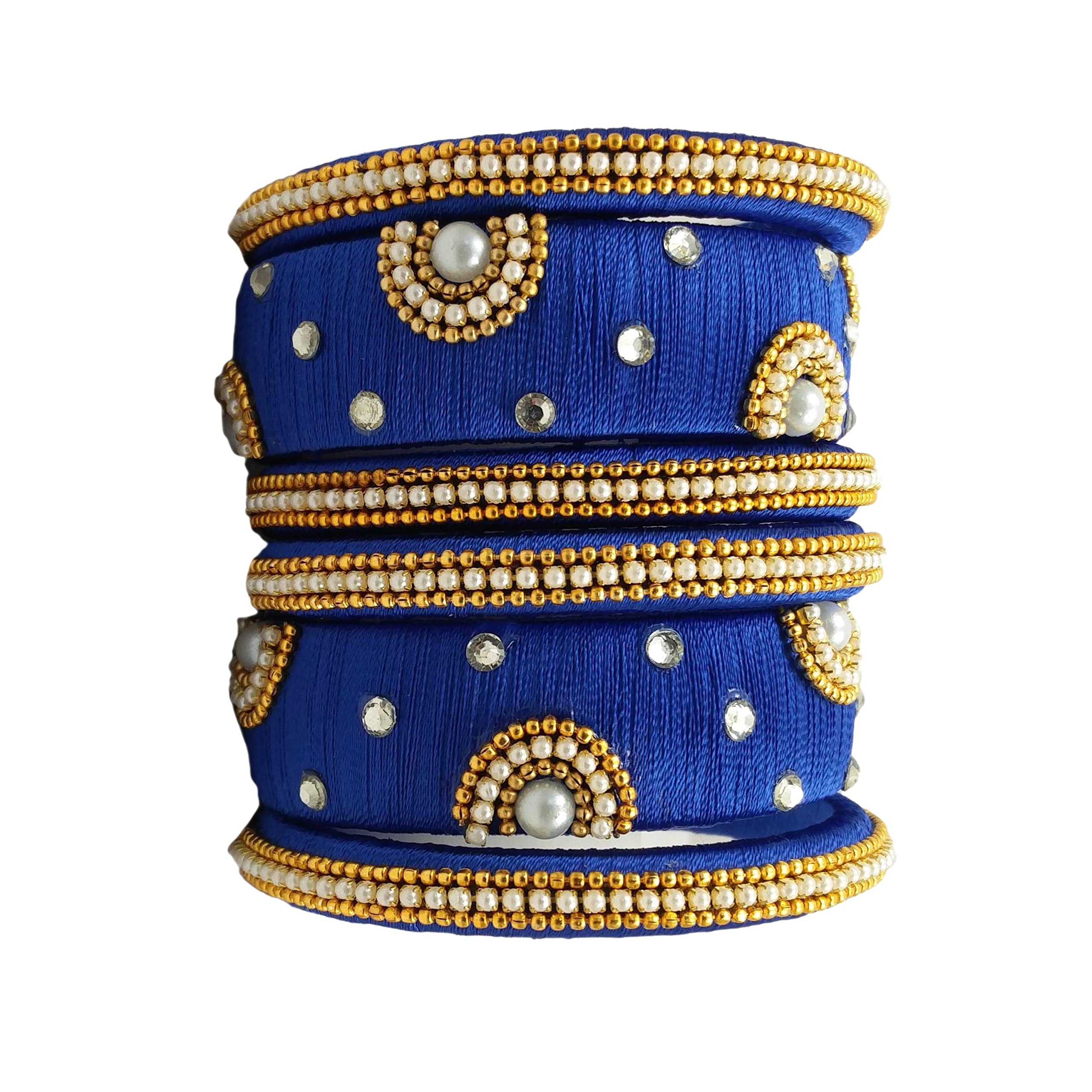 Yaalz Silk Thread Rich Pearl Embellished Pair Bangle Sets for Babies, Girls and Women for Festival In Blue Colors In 2.2 (B0BH17VHC6) Amazon Price History, Amazon Price Tracker