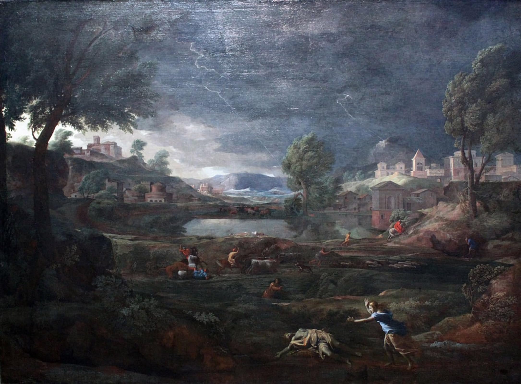 POSTERIIk Vintage Art Print Images Pictures Print Landscape During a Thunderstorm with Pyramus and Thisbe by Nicolas Poussin Modern Colour Posters for Office Home Decor 60x90cm