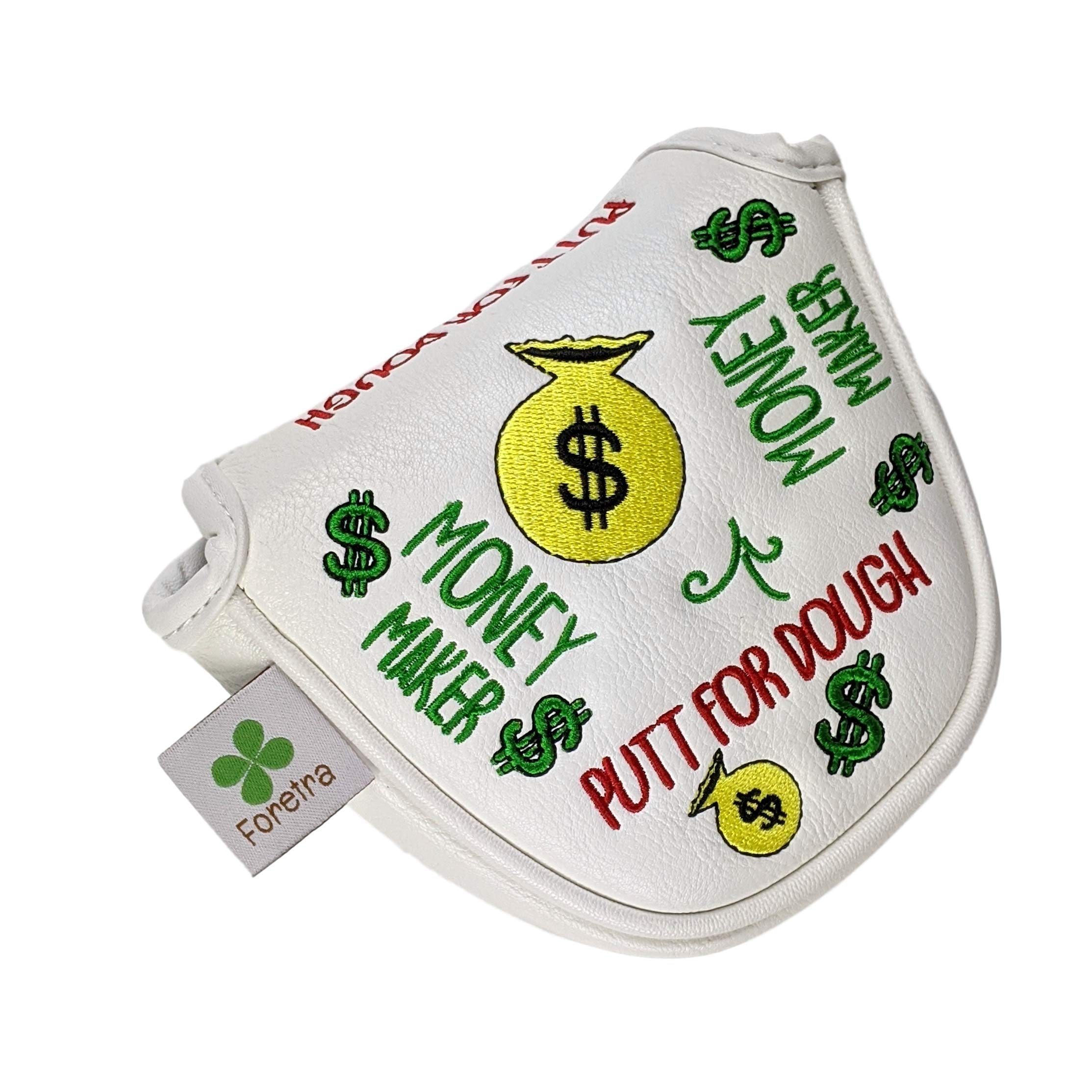 Foretra Putt for Dough - Money Maker White Golf Putter Headcover Quality PU Leather Magnetic Closure for Mallet Style Putters