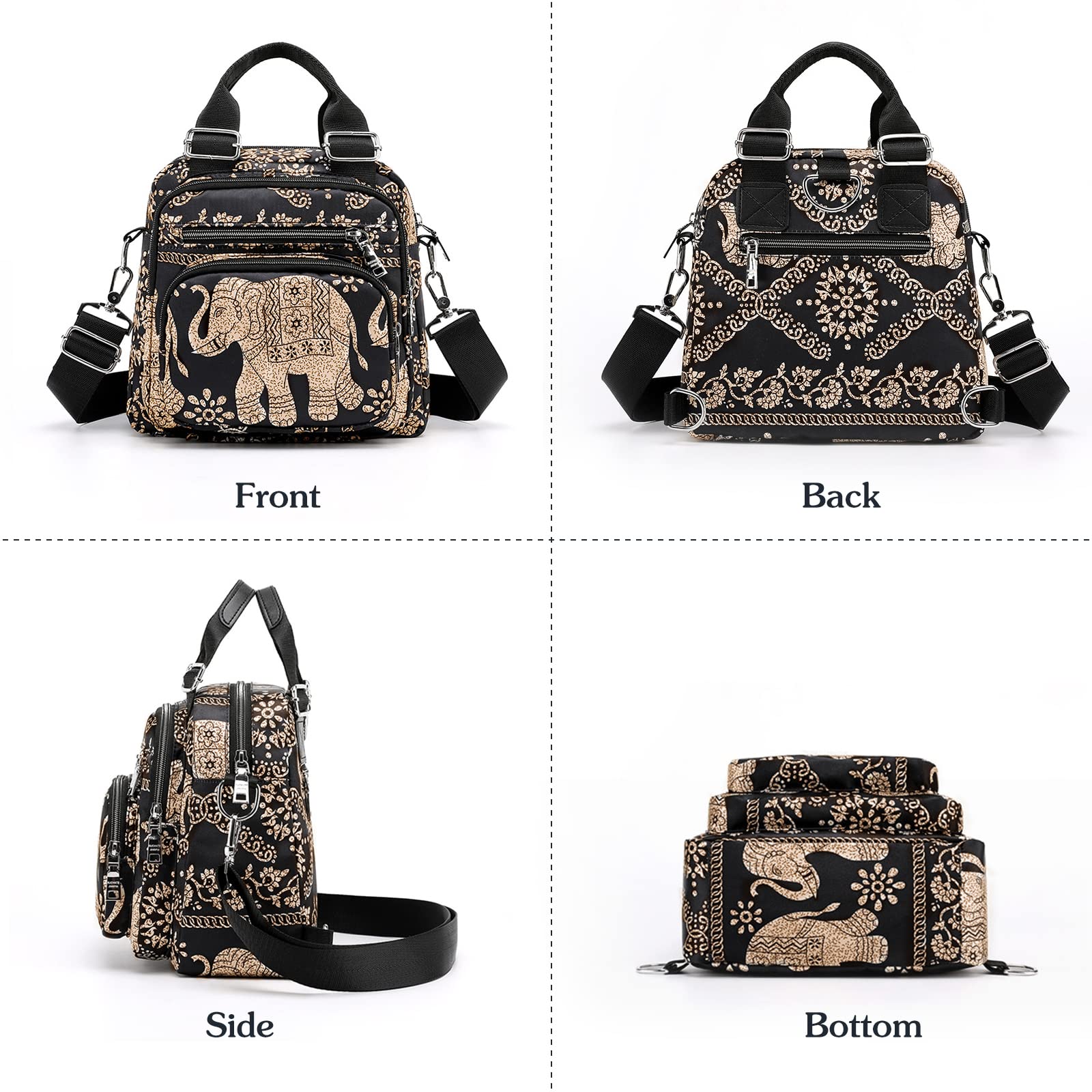 Bolso Bandolera de Mujer Mochila Pequeña Casual Bolso de Hombro Multibolsillos Nylon Bolsos Cruzados Daypack para Trabajo Viaje Uso Diario