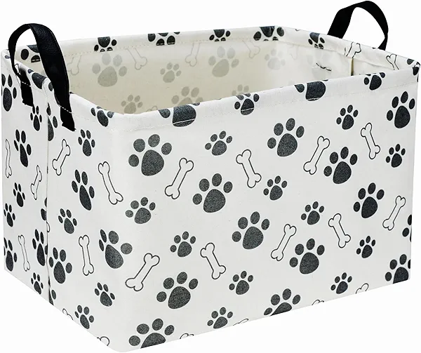Sanjiaofen Rectangular Dog Basket,Dog Toy Bin,Dog Storage Basket Organizer.Waterproof PE Coating Puppy Storage Bin with Handles.Dog room decor,Dog Toys,Books,Kid's Gifts basket. (Dog Paw)