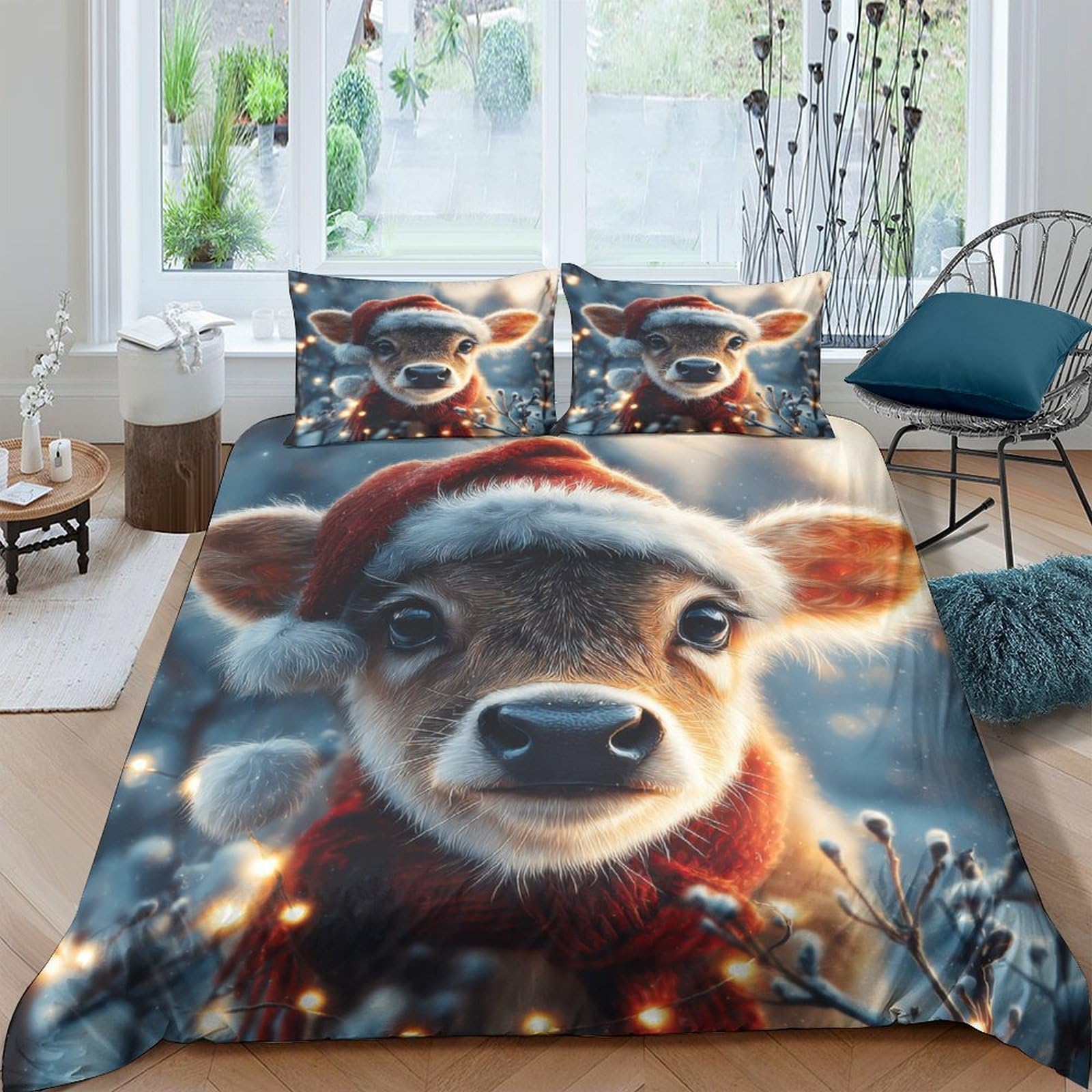 Ctjqhvkz Style-10 3D Printed Christmas Deer Fitted Sheet Microfiber Soft Plush Santa Hat Bed Sheet For Bedroom Guest Room Decor Single（135X200cm）