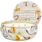 3 Wick Soy Candles for Home Scented&comma; Citrus & Sage Scented Aromatherapy Candle for Stress Relief&comma; 12oz 40 Hour Burn Time&comma; Highly Scented Candle Gift