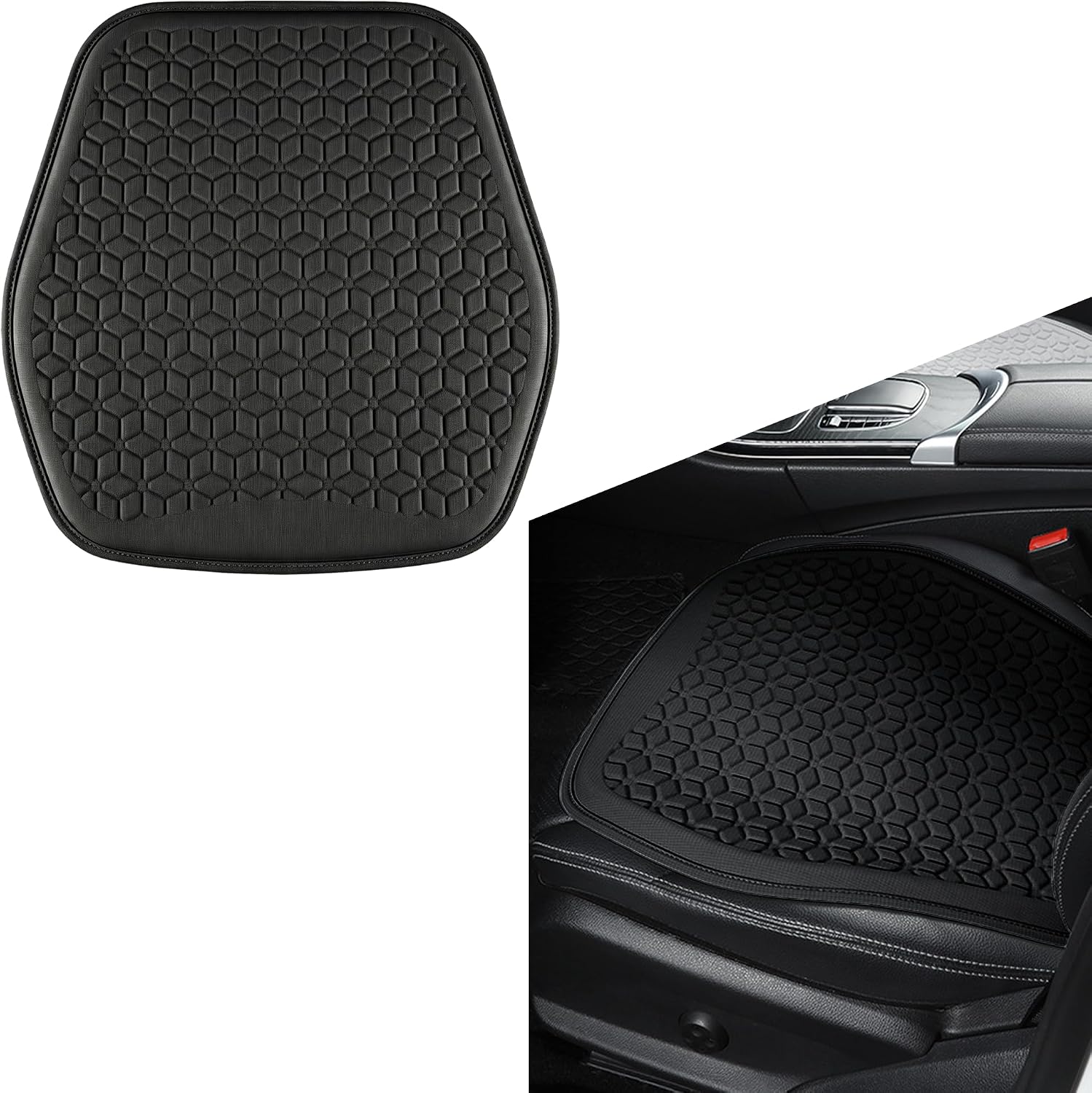 Thin Gel Car Seat Cushion, Non-Slip & Comfortable Automotive Front Seats Cushion Pad for Driver, Breathable Vehicle Interior Mat Cover Accessories，Black