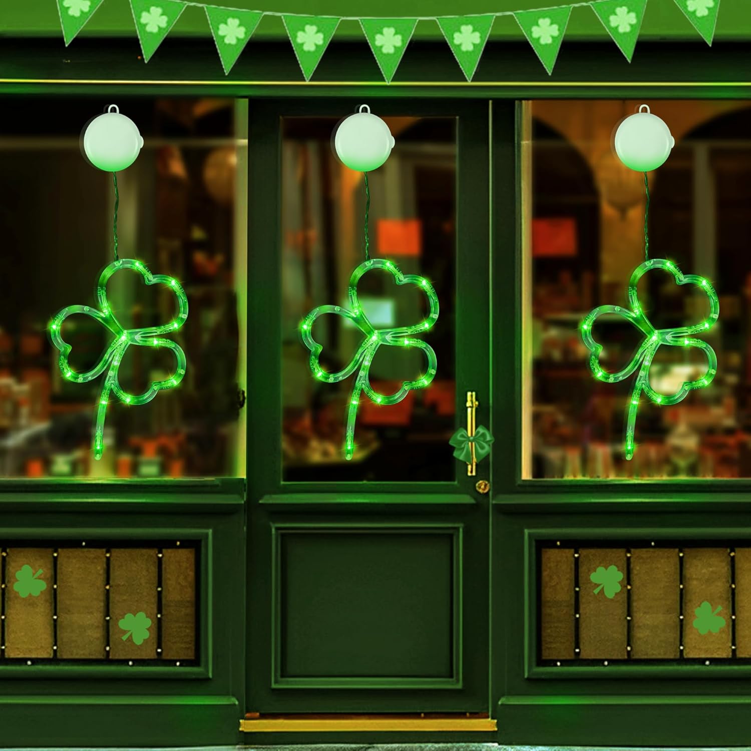 [Timer] 3 Pack St Patricks Day Decorations Shamrocks Window Lights Battery Operated, Green St. Patrick's Day Lights Saint Patricks Day Decor Window Silhouette Lights for Home Party Door Indoor Outdoor