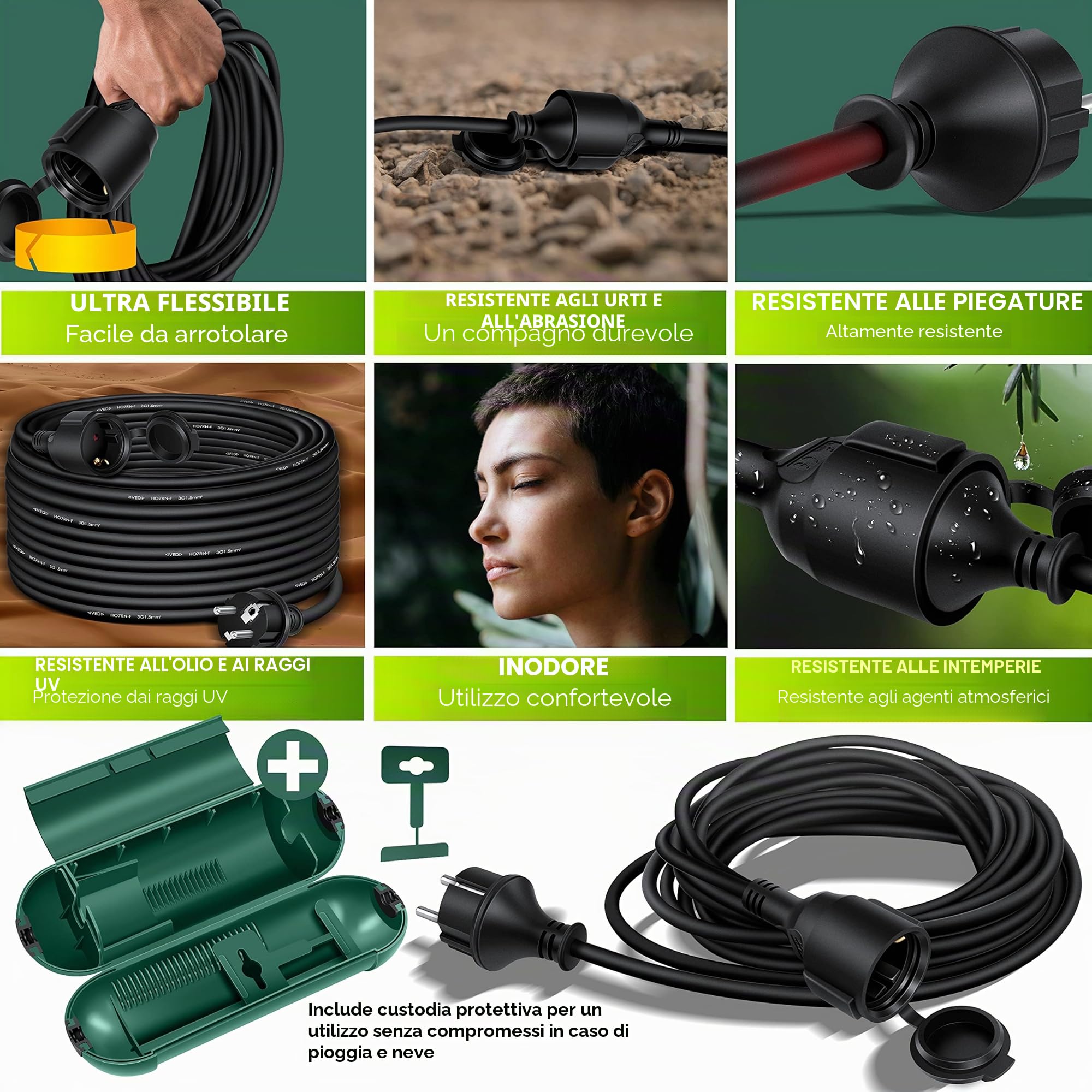 KESSER® Cavo di prolunga da 50 m con tappo protettivo per esterni, per interni ed esterni, prolunga cavo di alimentazione, 230 V, IP44, con spina Schuko, contatto di protezione, cavo da cantiere,
