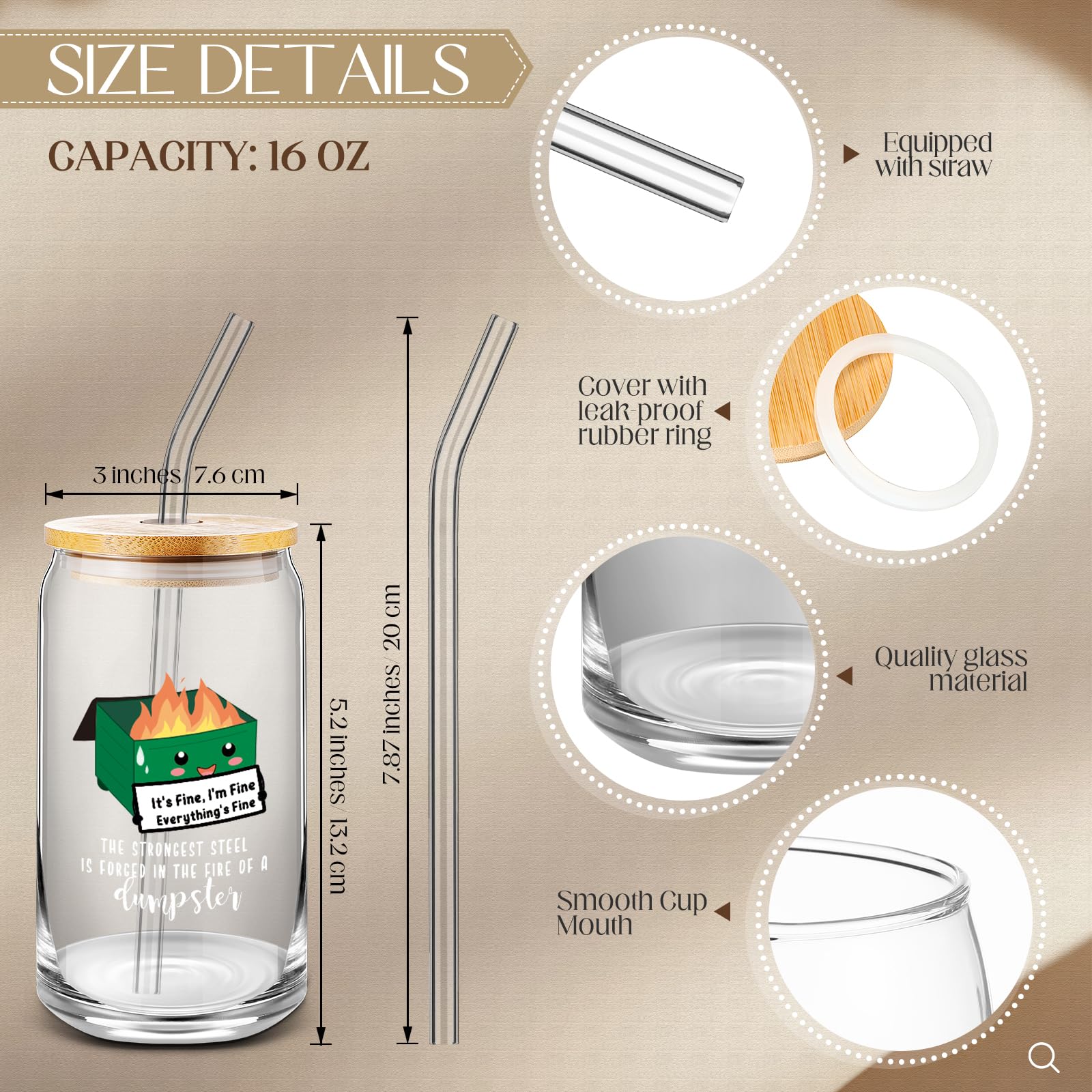 Uiifan 6 piezas de regalos de agradecimiento para empleados a granel, vasos de vidrio arcoíris con tapas de bambú, popotes, arco iris o contenedor de fuego, taza de café motivacional para maestros,
