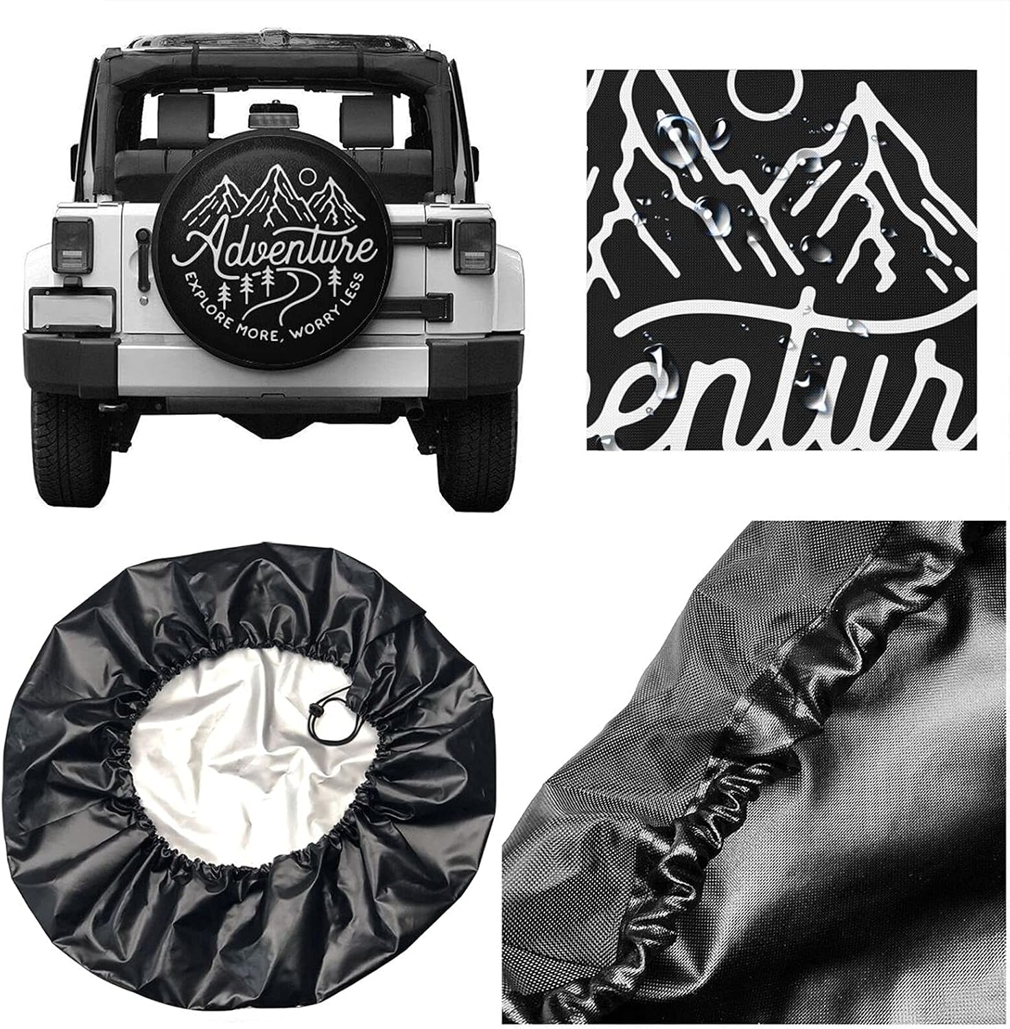 Adventure Awaits Rv Spare Tire Cover for RVs Trailer Wheel Covers for Trailer Tires Camping Weatherproof Universal for SUV Truck Camper Travel Trailers Accessories 14" 15" 16" 17"