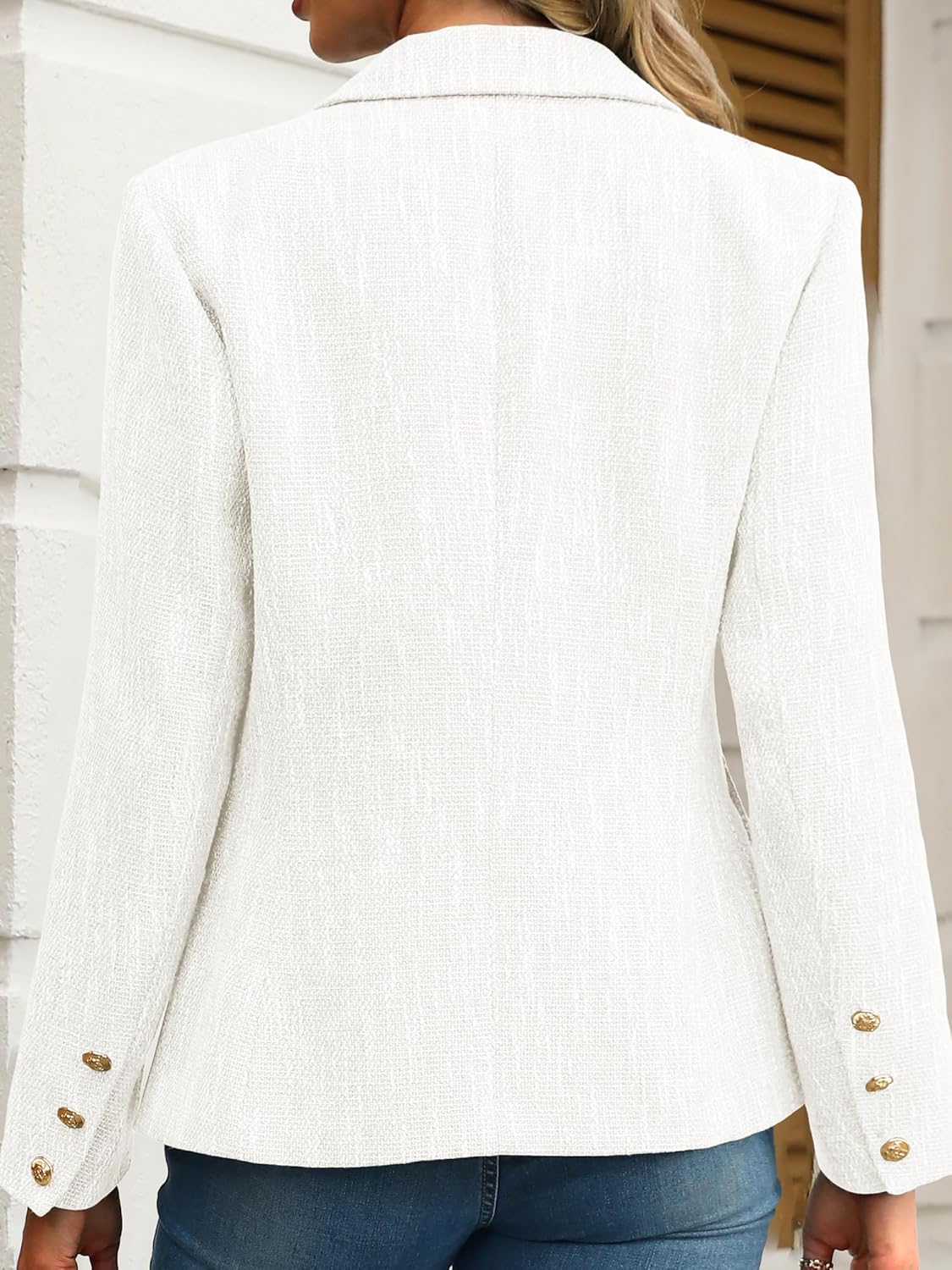 ELLEVEN Women's Tweed Blazers Business Casual - Long Sleeve Double Breasted Jackets Open Front Work Suits - Image 2