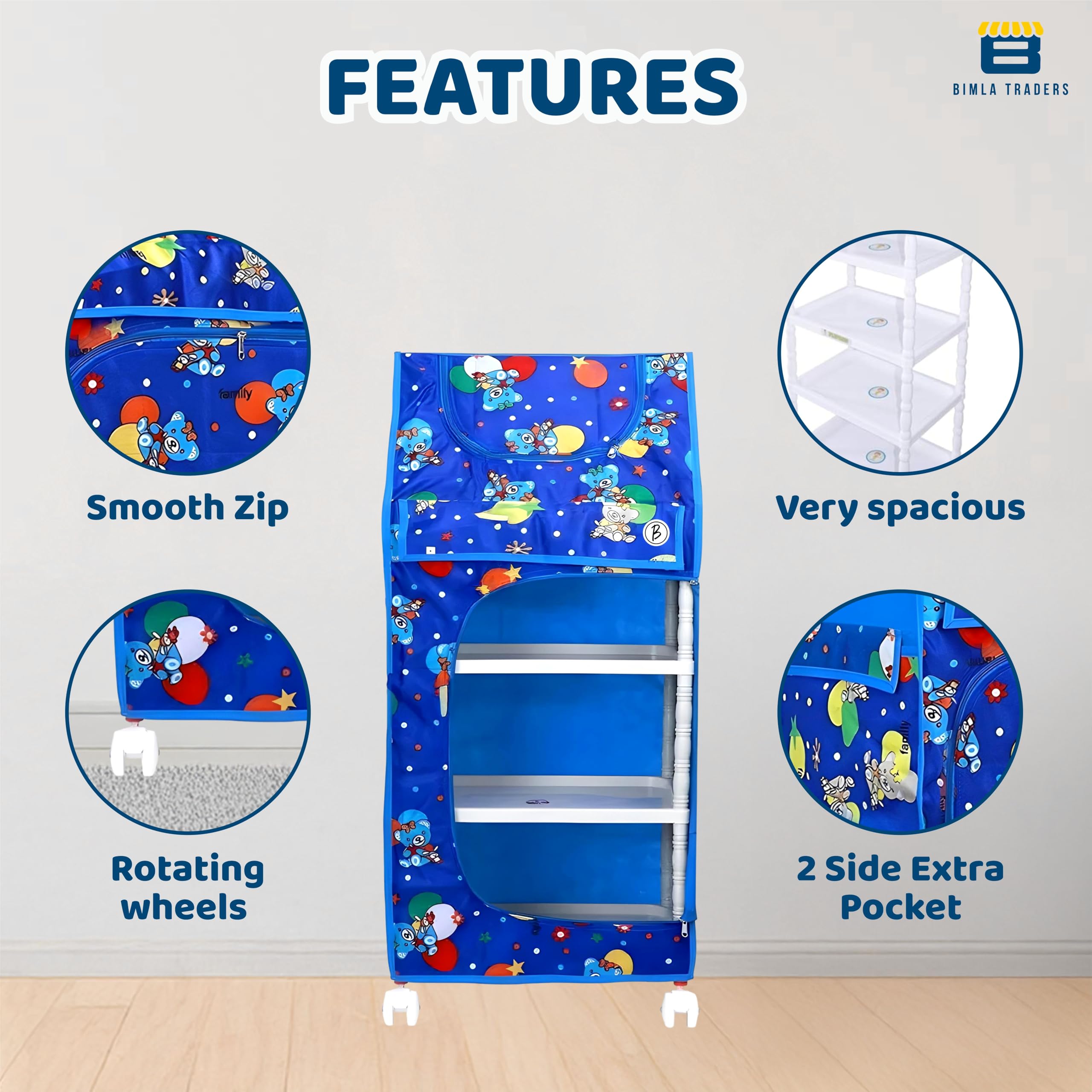 BTfash Kids Almirah β Lightweight, Collapsible Storage Organizer for Clothes, Books, Shoes & Toys | Multipurpose Baby Wardrobe (4 Tray_Blue) 2