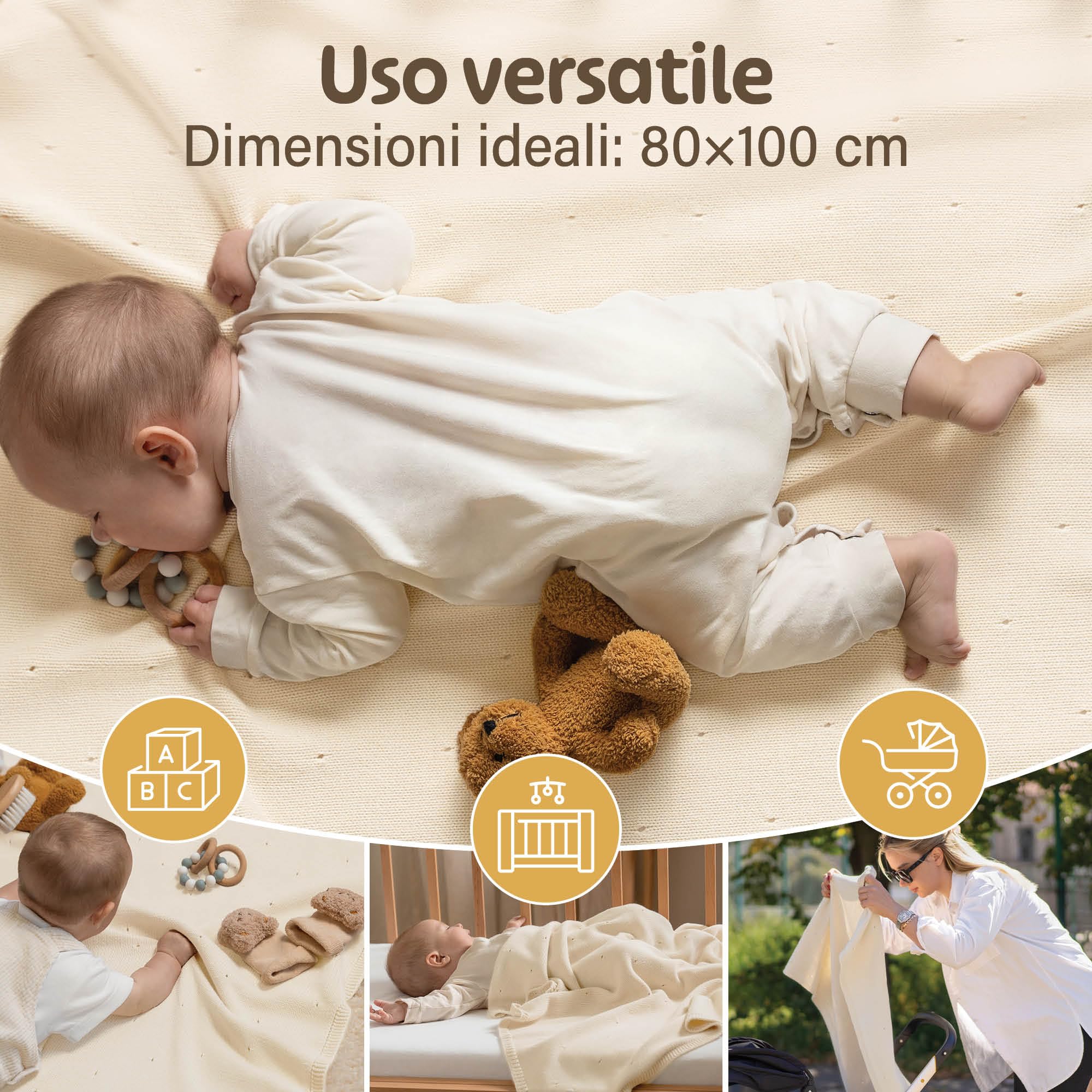 Merle Toys® Premium Coperta Cotone Neonato, 100% Biologica, Copertina Neonato Cotone Estiva e Inverno, Soprattutto Traspirante, Certificata GOTS, OEKO-TEX, Morbida e Termoregolatrice, 80x100cm, Bianco