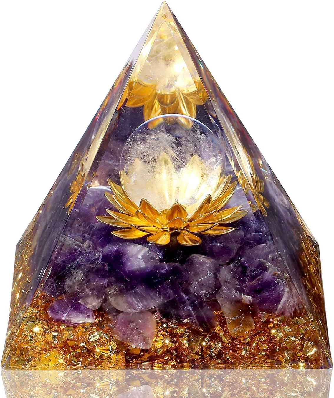 LAIDANLA Amethyst Orgone Pyramid Healing Crystals Orgonite Pyramid Flower of Life Positive Energy Spiritual Reiki Gemstone Pyramid for Anti-Stress Inspirational Attracts Success Decor Gifts