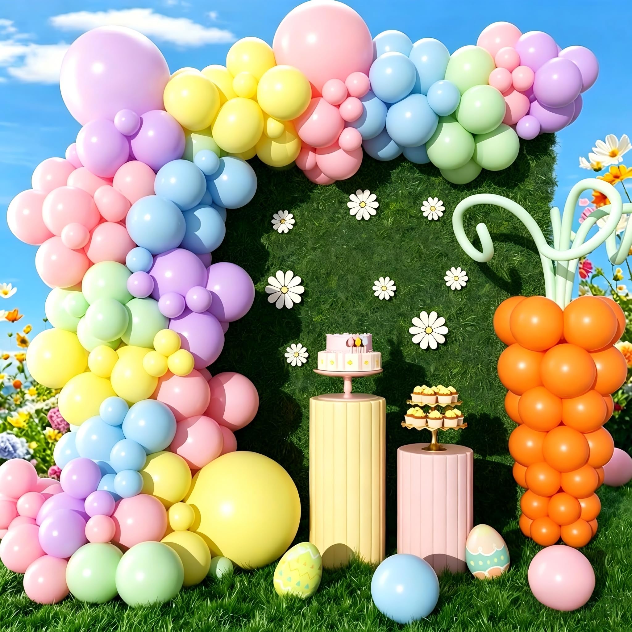 Photo 1 of 165pcs Easter Balloon Arch Kit Garland with Pastel Happy Easter Balloons for Colorful Rainbow Easter Birthday Party Decorations