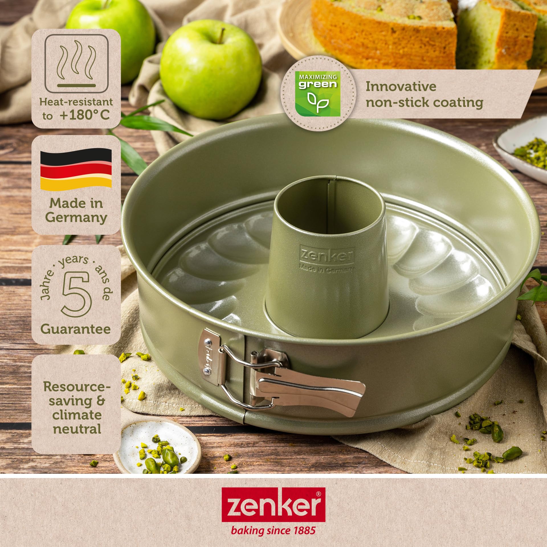 Zenker Springform Fluted Cake Tin Interchangeable Base 26cm Diameter, High Edge Tall Rim, Green Vision Series - Image 2
