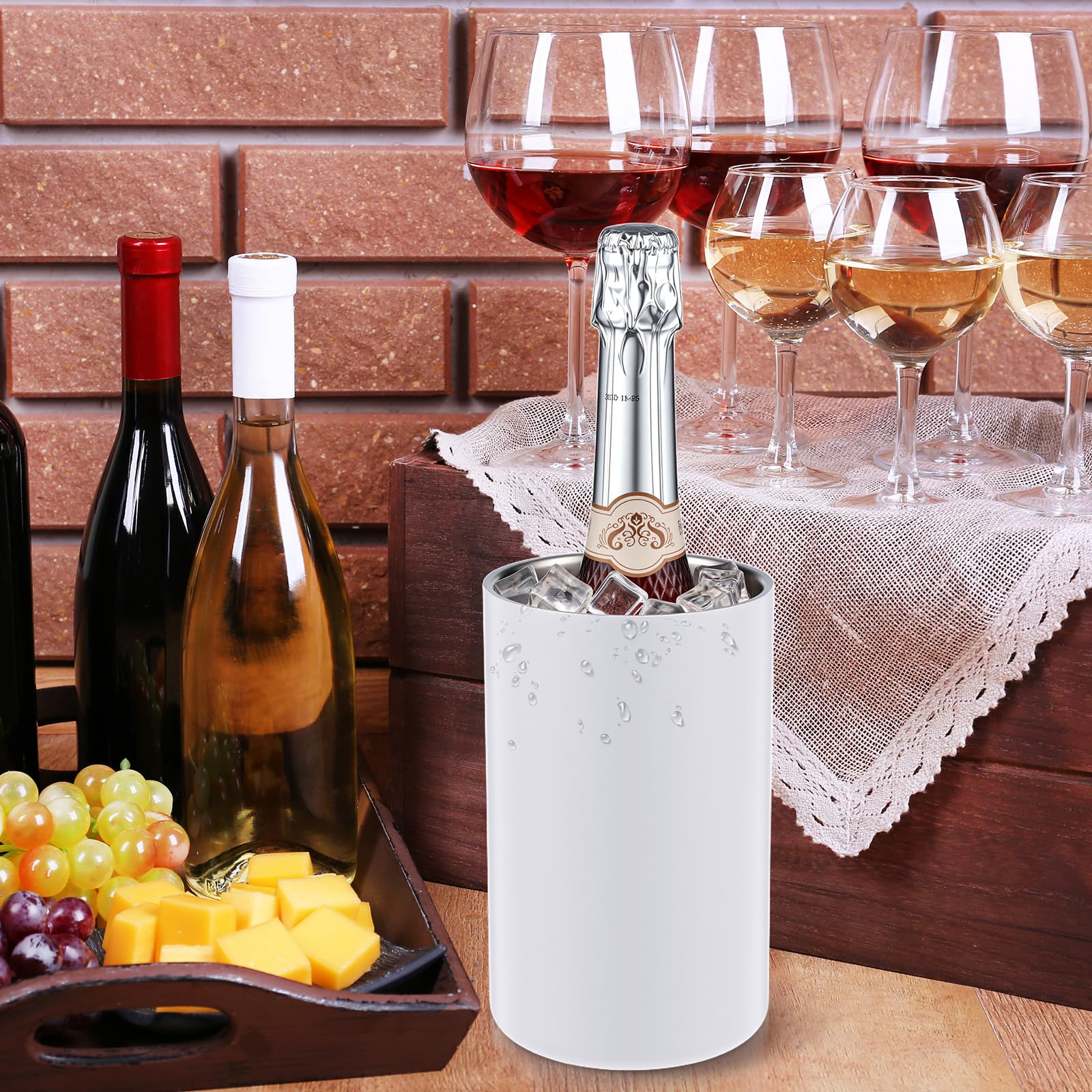Potchen 6 Pack Wine Chiller Bucket Wine Bottles Cooler Bulk, Stainless Steel Double Wall Insulated Champagne Ice Bucket for Parties,Fits for 750 ml Bottles (White) — Amazon image 4