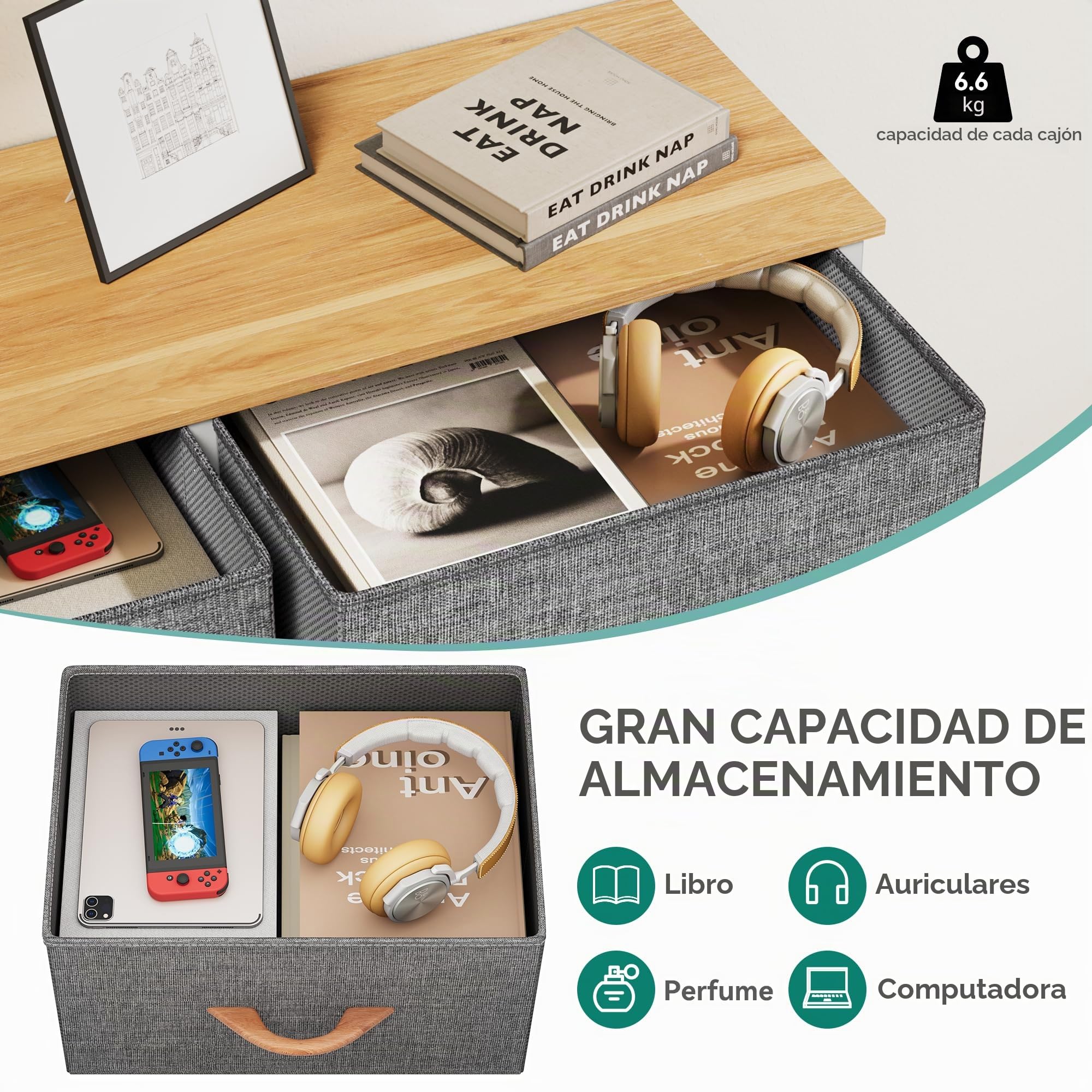 YITAHOME Comoda 10 Cajones,Cajonera de Tela,Sinfonier,Robusta Estructura metálica,para Dormitorio, Salón, Pasillo,Gris