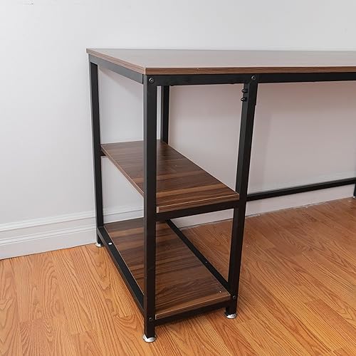 Miniatura 4 de Escritorio de computadora moderno e industrial, escritorio de oficina en casa con estantes de almacenamiento, mesa de estudio de madera para