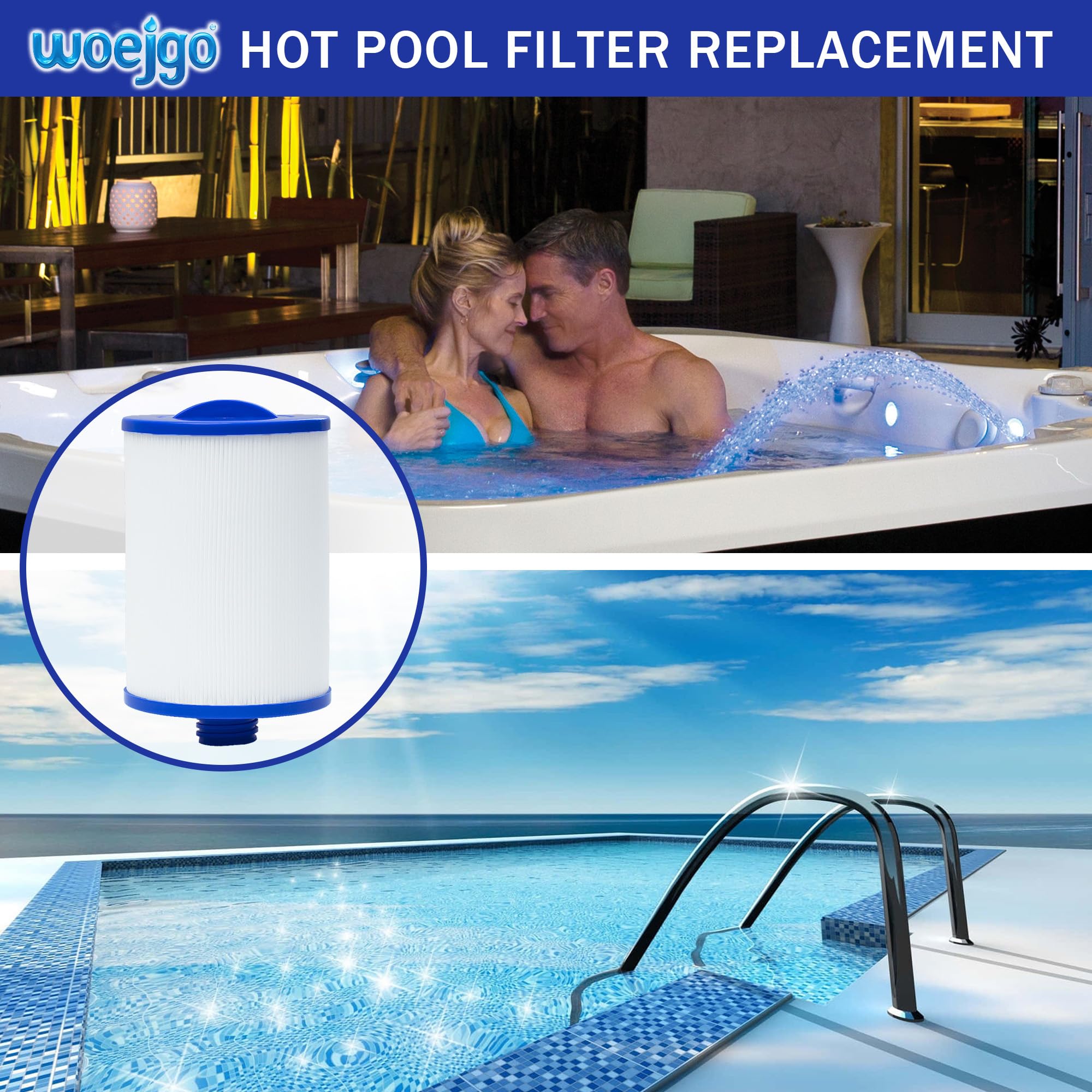 Lot de 2 filtres spa pour PWW50, cartouche filtrante de piscine de rechange pour PWW50P3, pour 6CH-940, FC-0359, 817-0050, 25252, 378902, 03FIL1400 (blanc)