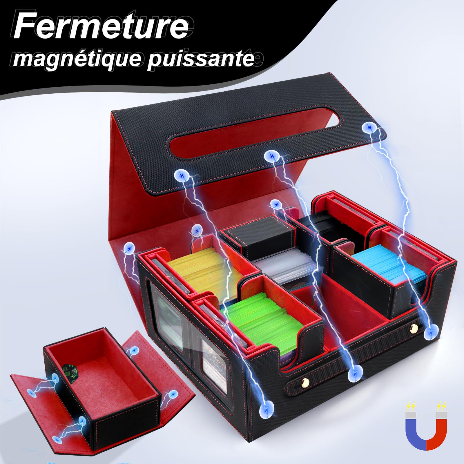 Commander Carte Boite Rangement avec Commander présentoir pour MTG Decks | Deck Box, Boite Rangement Carte avec Cubique box pour Magic The Gathering (MTG) Peut contenir 600 cartes Gris