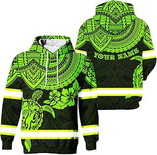 Matedecor Safety Hoodie Green Turtle Flower Hawaiian Customize Name High Visibility Hoodie For Men Reflective Hoodie Hi Vis Hoodie Workwear For Runners, Walkers, Trucker, Operator, Patriotic-5XL
