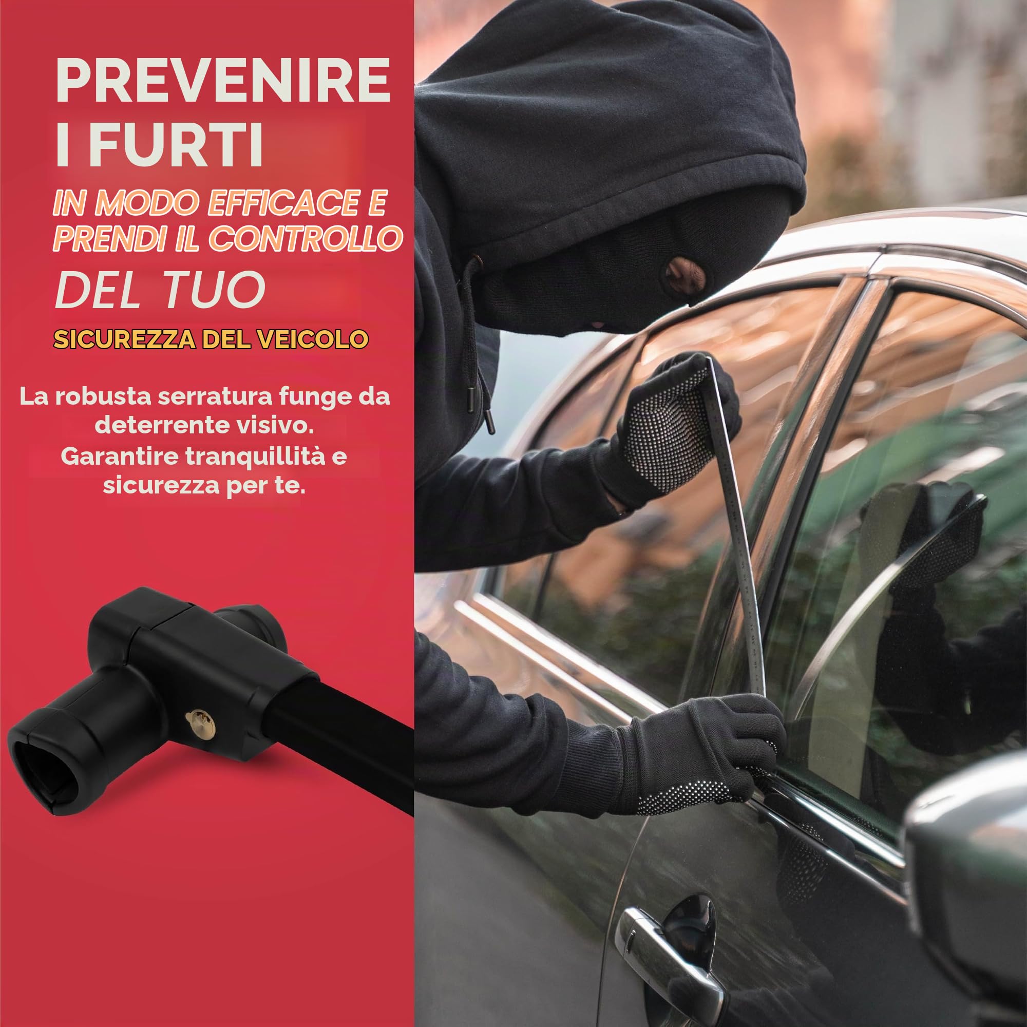 GADLANE Bloccasterzo T-Bar Nero - Serratura per Auto