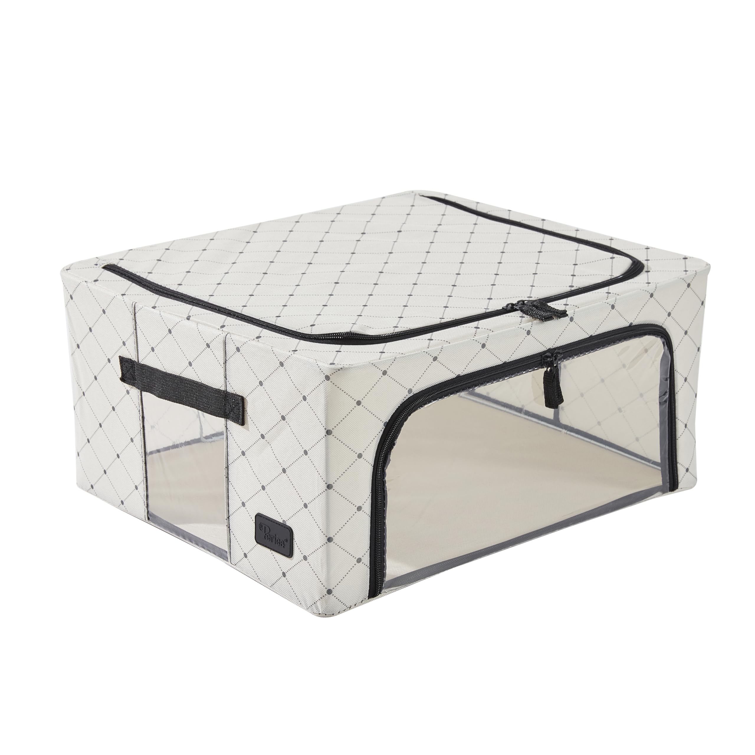 Periea ‘Beau’ Folding Collapsible Stackable Fabric Home Storage Boxes with Steel Frames (Black Dots, Medium)
