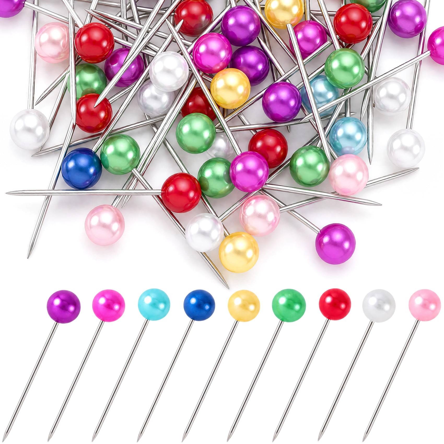 Hzopcw 50pcs Decorative Pearl Push Pins, 20mm Pearl-Head Sewing Thumb Tacks, Round Straight Pins Bouquet Pushpins for Photos Map Boards Wedding Home Accessories DIY Crafts- Random Color