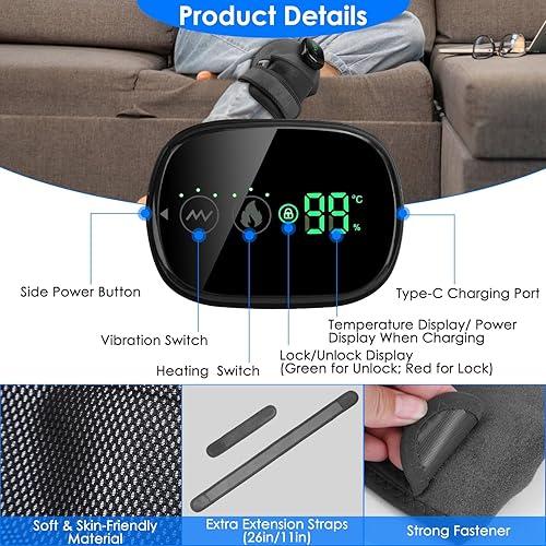 Miniatura 4 de iMounTEK Masajeador de rodilla 3 en 1, almohadillas térmicas de hombro, coderas con 3 niveles de vibración y modos de calefacción para aliviar el