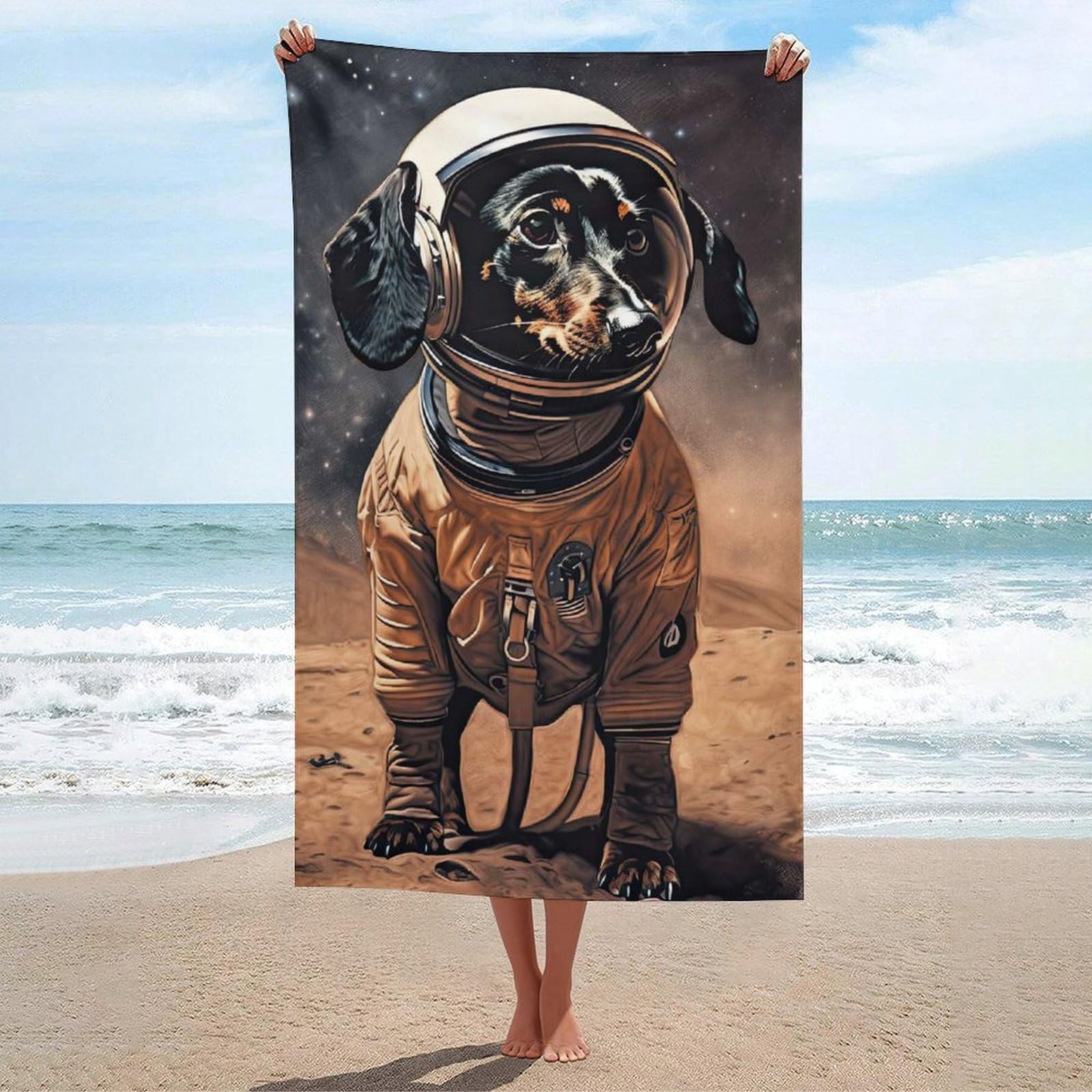 Serviette de plage Teckel astronaute microfibre légère pour douche