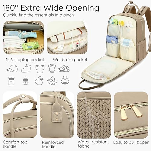 Miniatura 4 de Mochila para pañales, grande, multifuncional, para niños, niñas y bebés, bolsa esencial de viaje con cambiador, bolsillos aislados, correas para