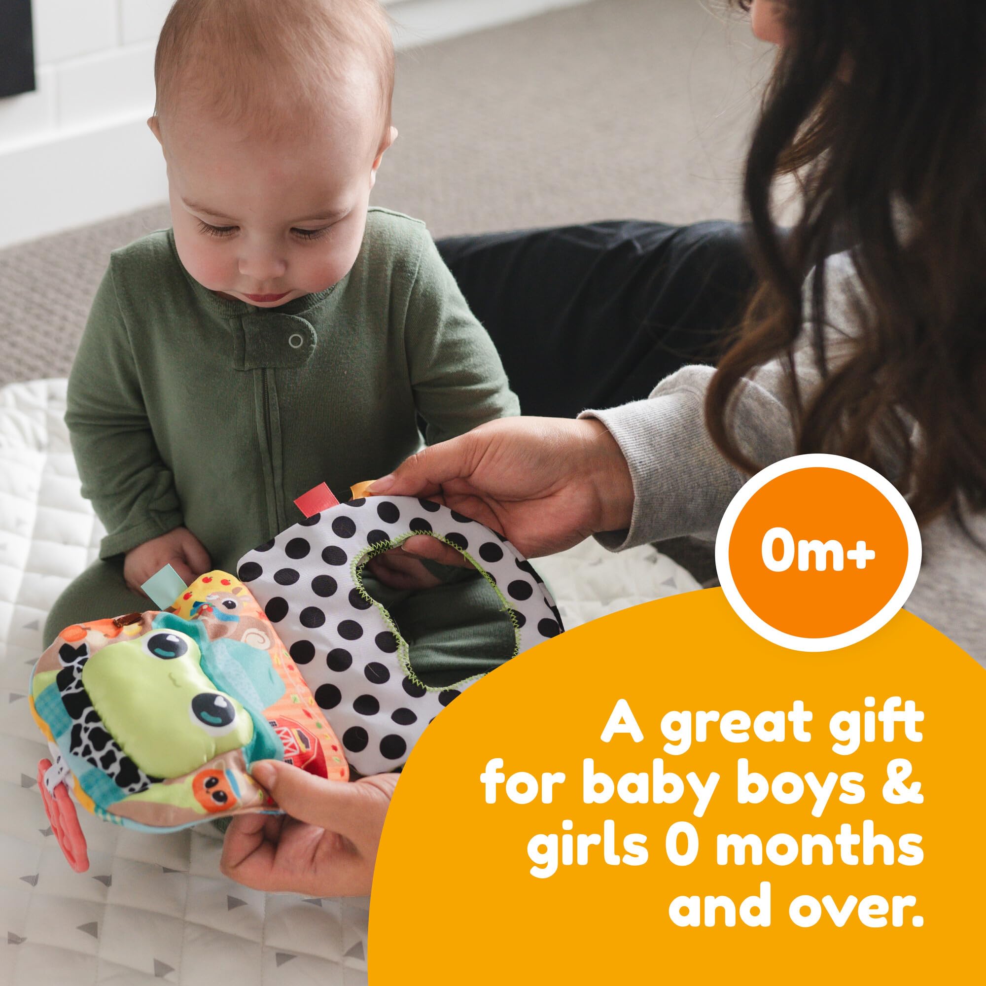 Lamaze Finlee's Look Book miękka książka dla niemowląt, interaktywna książka sezonowa, marszczone strony, satynowe wstążki, zabawka do żucia biedronki, wysoki kontrast i kolorowa, nauka sensoryczna