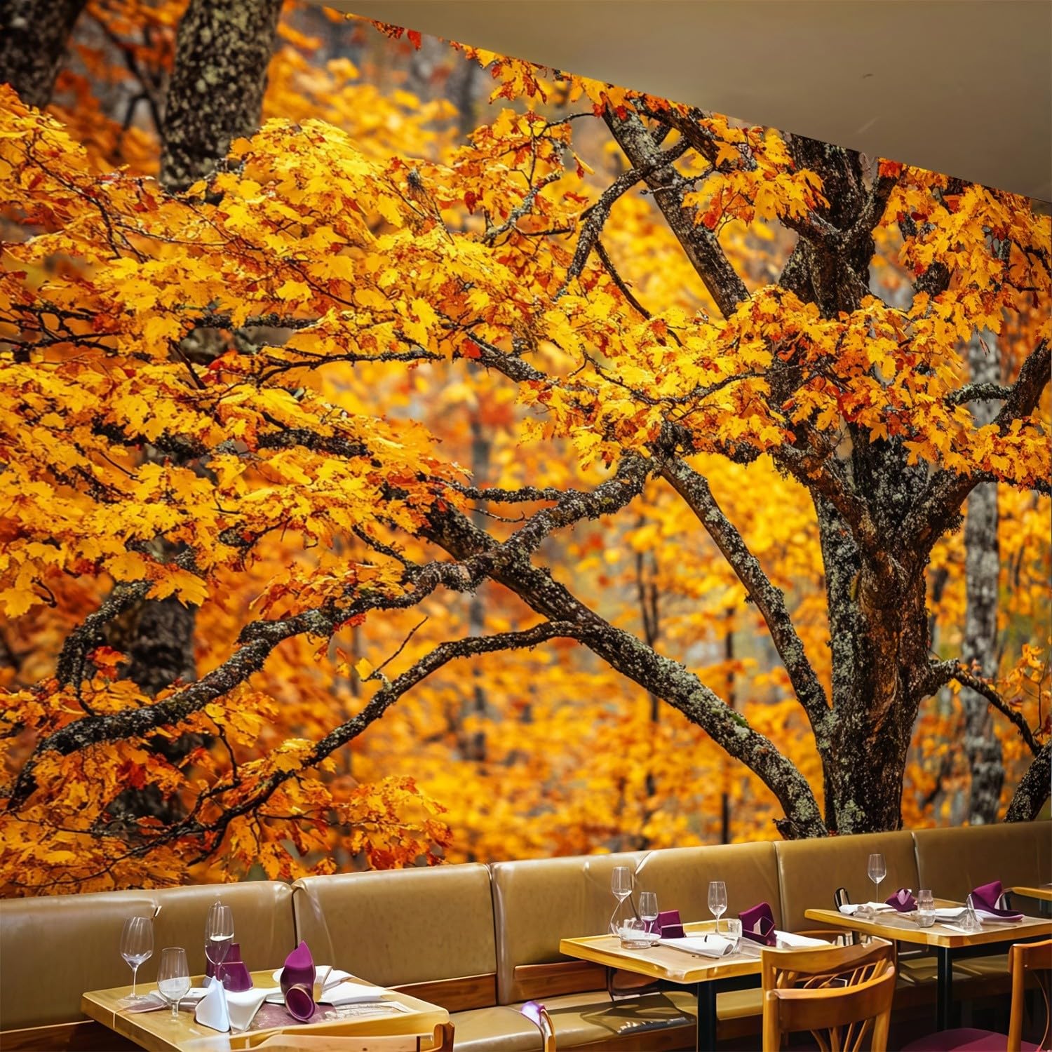 Tapisserie murale moderne intissé jaune doré pour salon élégant
