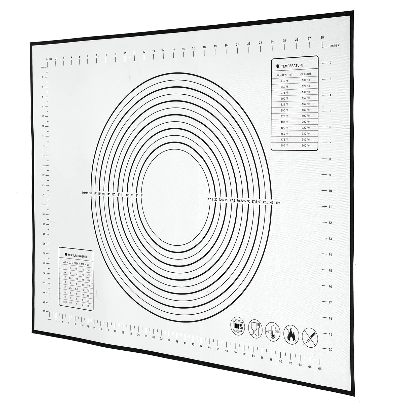 Nikou Tappetino da forno in silicone, antiscivolo, resistente al calore, con scala, 29 x 26 cm, nero, ideale per impastare e cuocere in cucina di casa