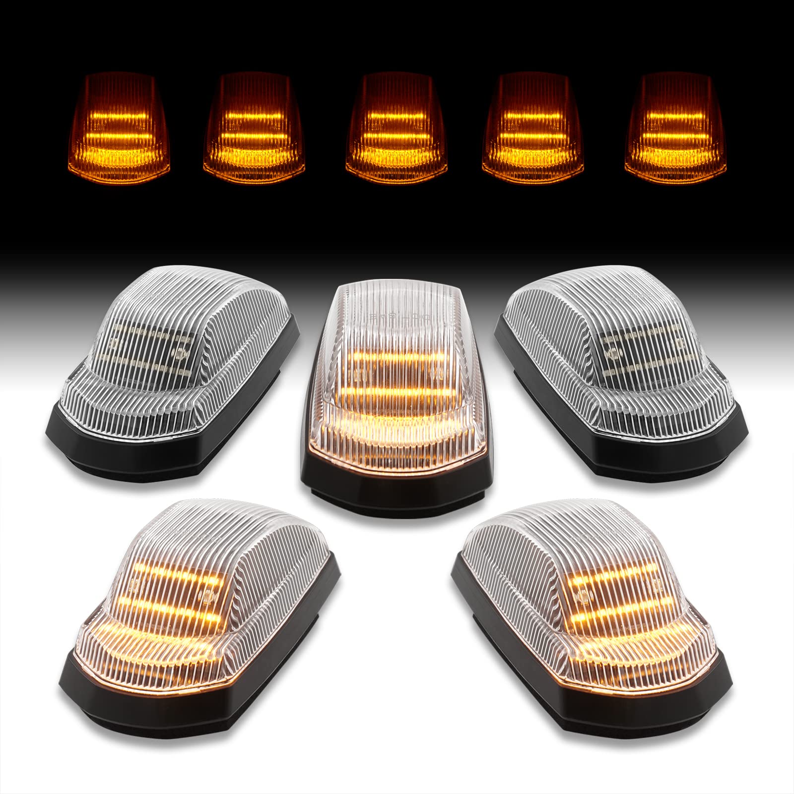 AJP Distributors 5PCS Clear Lens Front Amber LED Cab Roof Top Running Marker Lights Clearance Lamps Assembly Kit Compatible/Replacement For F250 F350 F450 F550 Super Duty 2017 2018 2019 2020 2021 2022