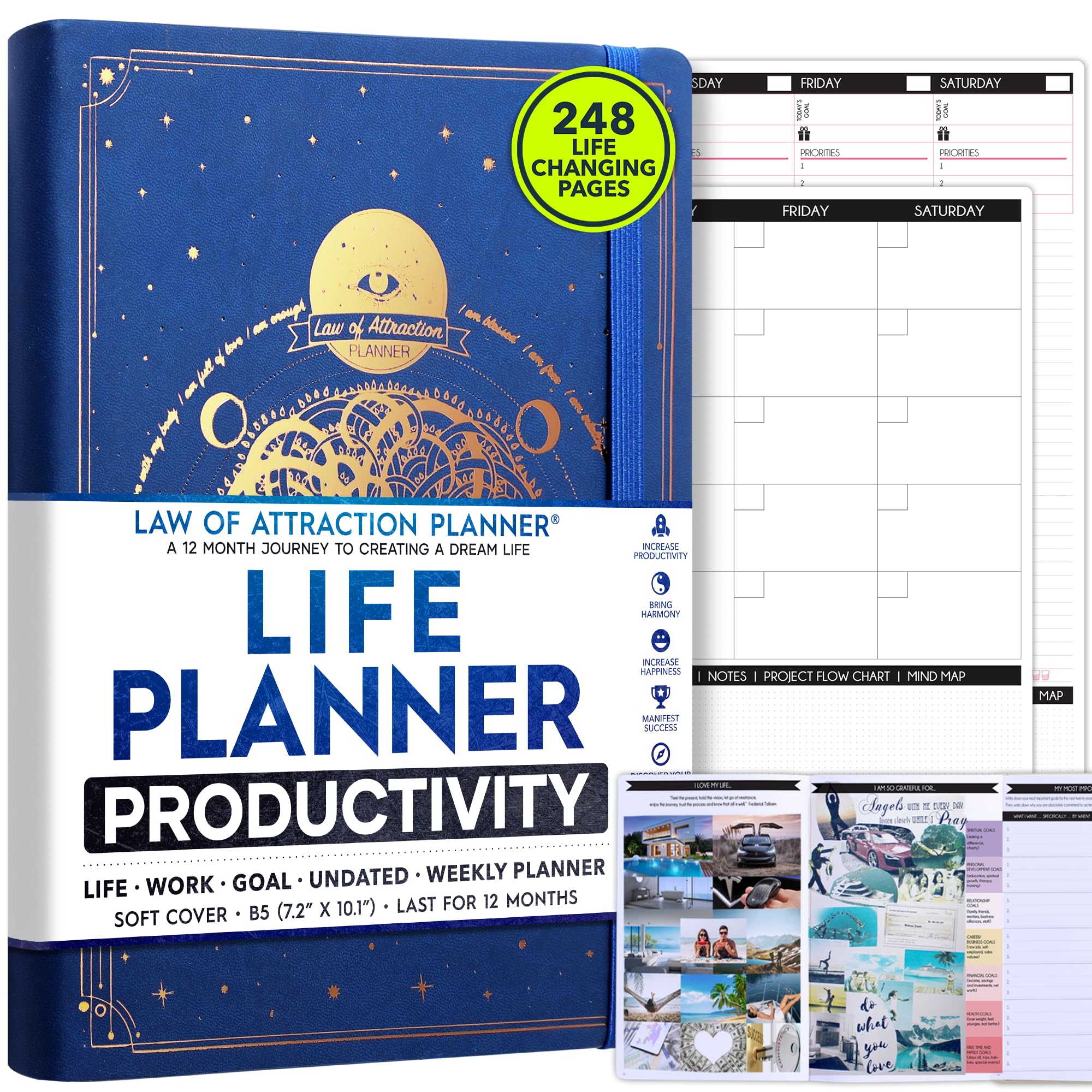 Law of Attraction Planner – Undated Hourly, Weekly & Monthly Goal Setting Planner, 12-Month to Increase Productivity | Life & Gratitude Journal,