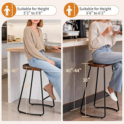 Miniatura 3 de HeuGah Juego de 3 Taburetes de Bar, Taburetes de Bar de Madera Maciza de Altura de Mostrador de 30 Pulgadas con Asiento de Montura, Taburete Alto