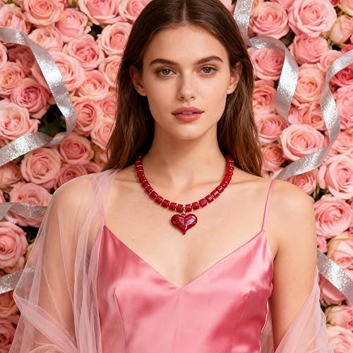Miniatura 2 de YUJIE - Collar de corazón grueso para mujer, collar de corazón exagerado con cadena de cuentas acrílicas