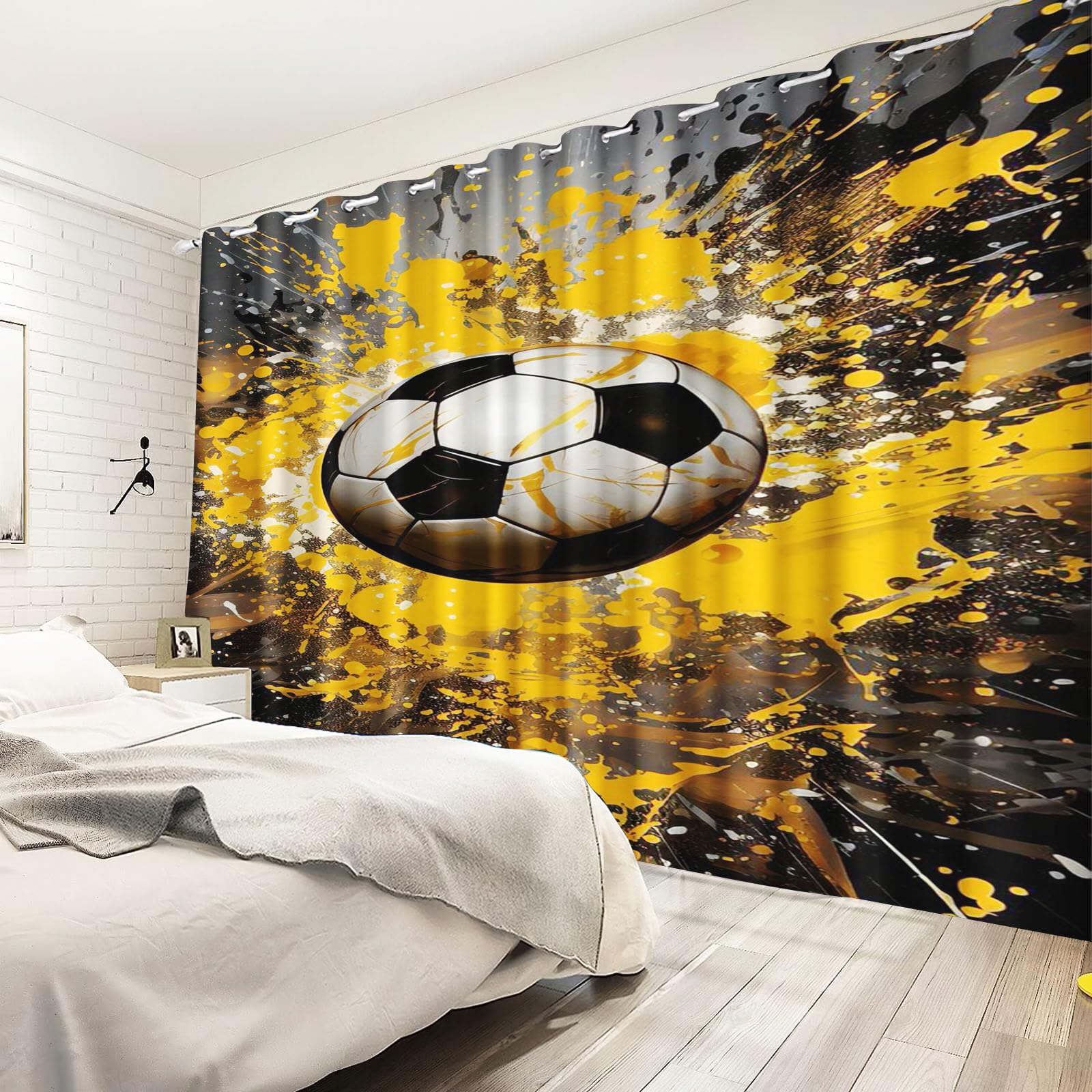 Fußball Gardinen Verdunkelungsvorhänge Für Kinderzimmer Jungen Fußball Sport Blickdicht Vorhänge Fußball Verdunkelungsvorhang Für Schlafzimmer (1,220x215cm(BxH)/ 110x215cmx2)