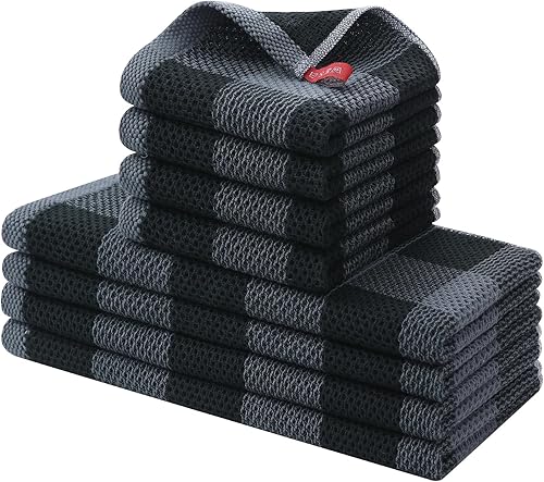 Homaxy Juego de 8 toallas de cocina y paños de cocina, 12 x 12 y 13 x 28 pulgadas, juego de 8 toallas de cocina a cuadros de algodón a granel, súper
