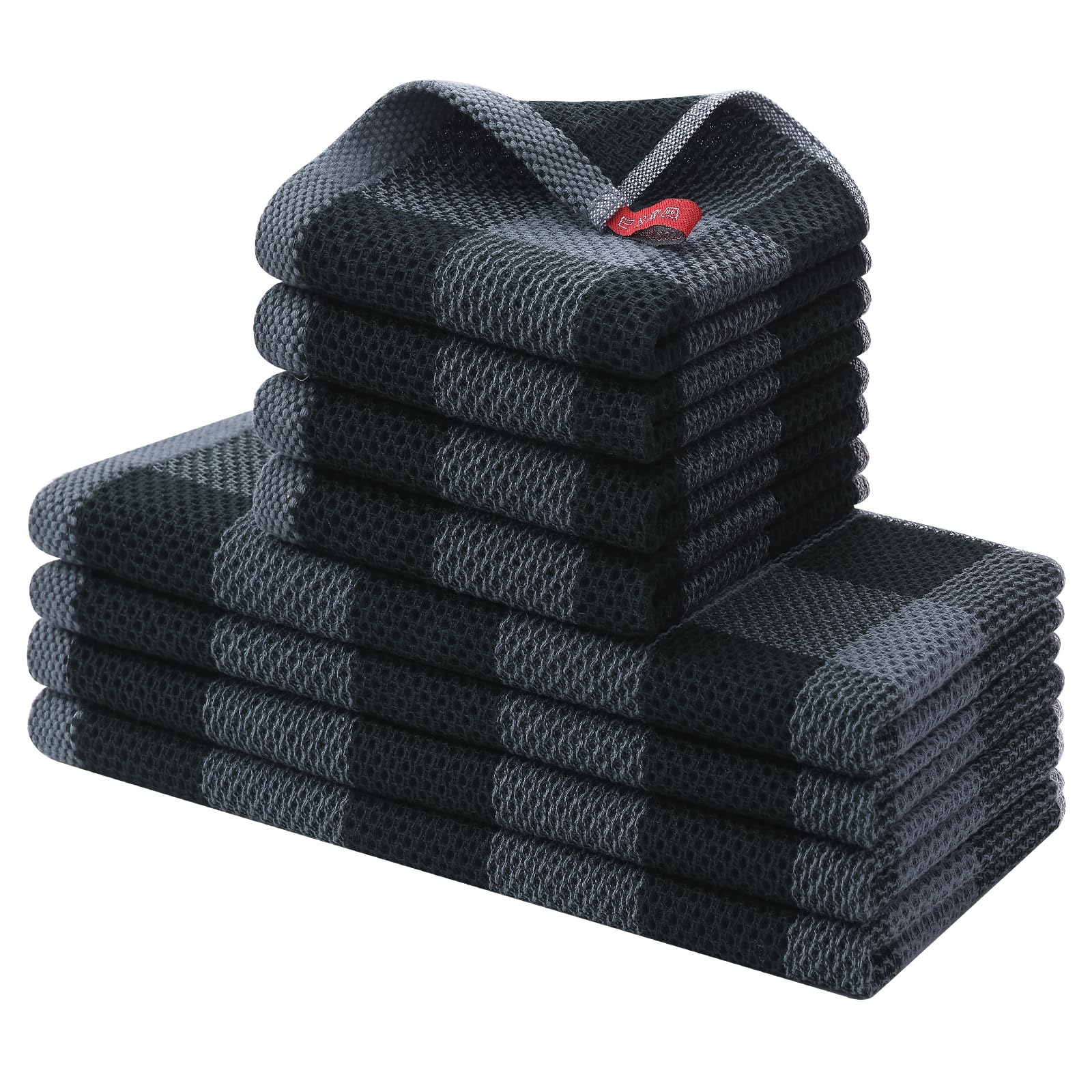 Homaxy Waffle Weave Kitchen Towels Set Black Grey